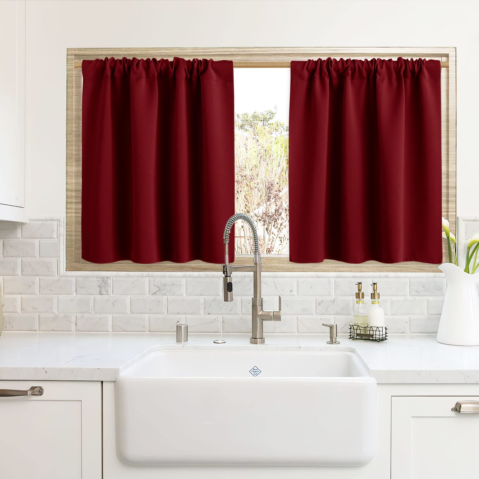 Cafe Blackout Curtains 24 inch Length for RV Camper Kitchen Window (2 Count)