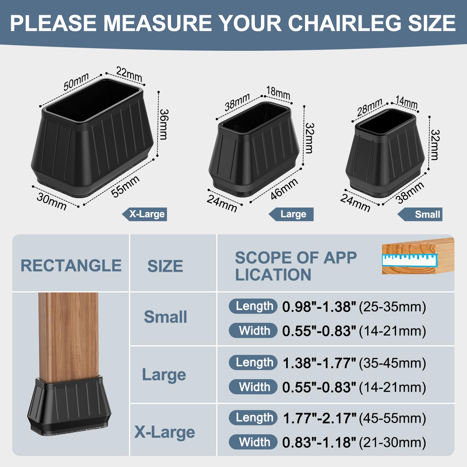 24PCS Rectangular Chair Leg Floor Protectors for Hardwood Floors (24 Count)