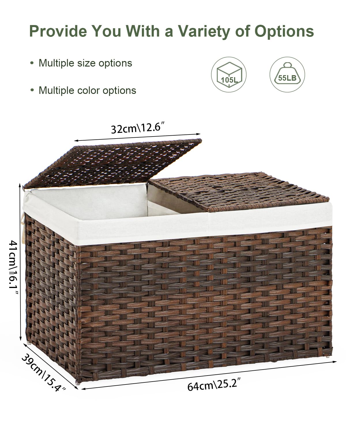 Storage Basket with Lid PE Rattan Storage Basket 105L