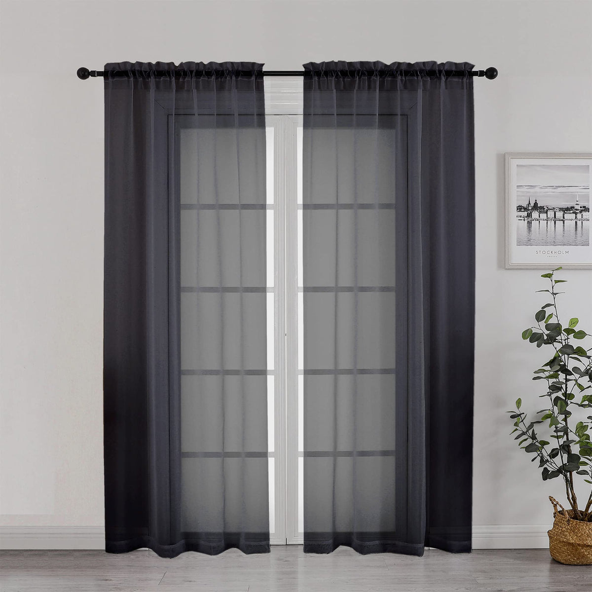 Black Sheer Curtain 72 Inches Length 2 Panels
