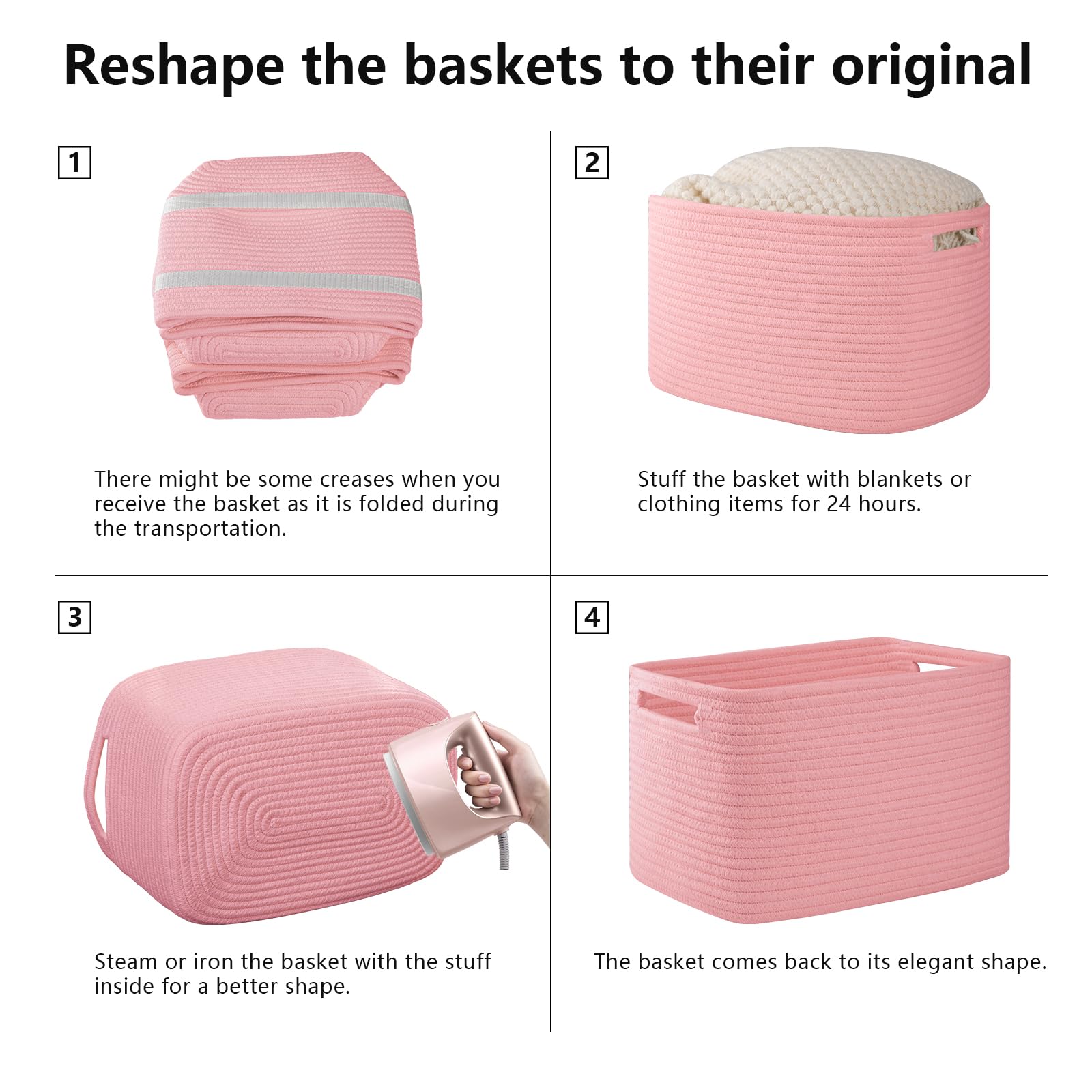 4 Pack Storage Baskets for Organizing 15L Cube Storage Bins Pink (4 Count)
