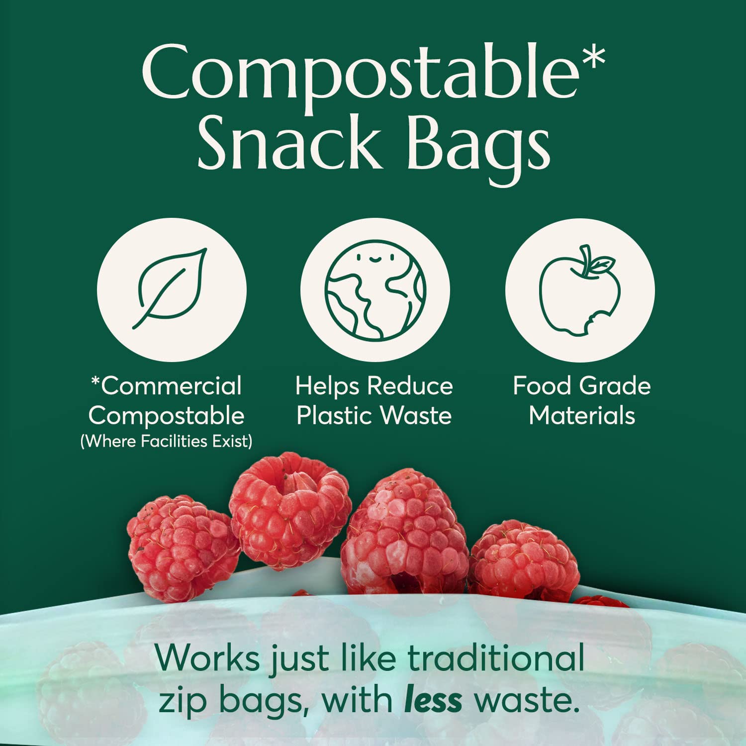 Compostable* Snack Size Food Storage Bags (50 Count)