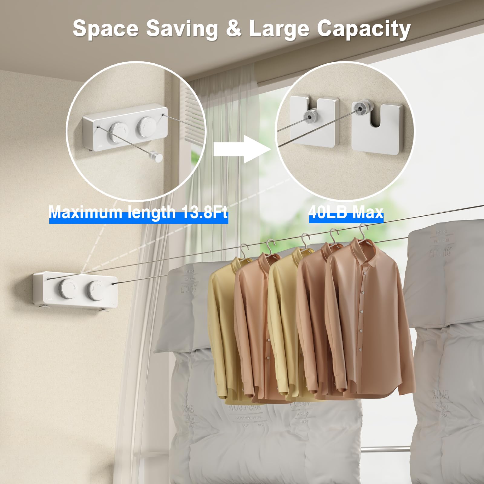Retractable Twin Clothesline Indoor (27.6 Foot)