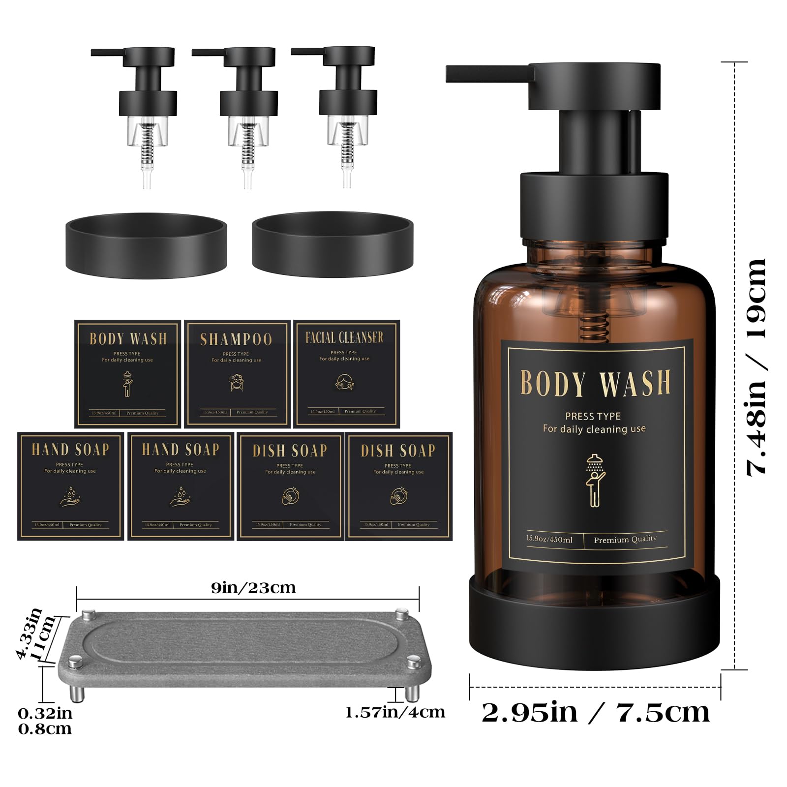 15oz Glass Foaming Soap Dispenser Set (2 Count)