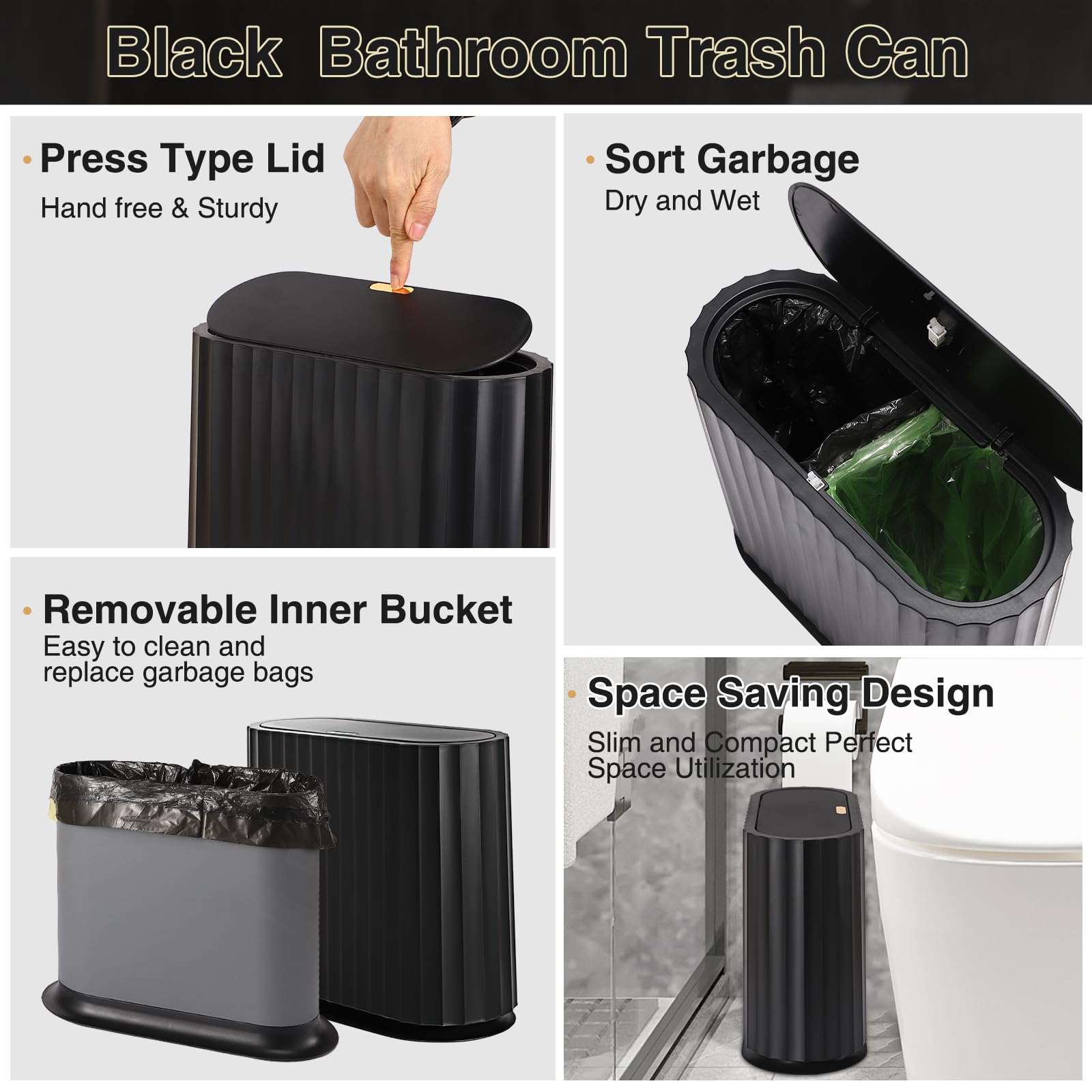 Small Bathroom Trash Can with Press Type Lid (3 Count)