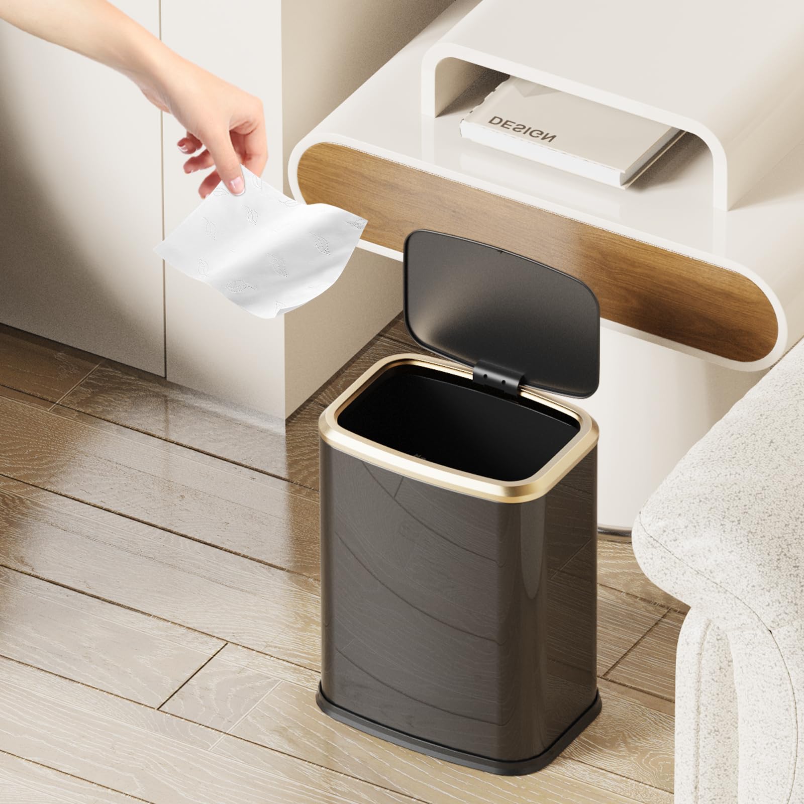 2.1 Gallon Bathroom Trash Can with Lid Press Top (60 Count)