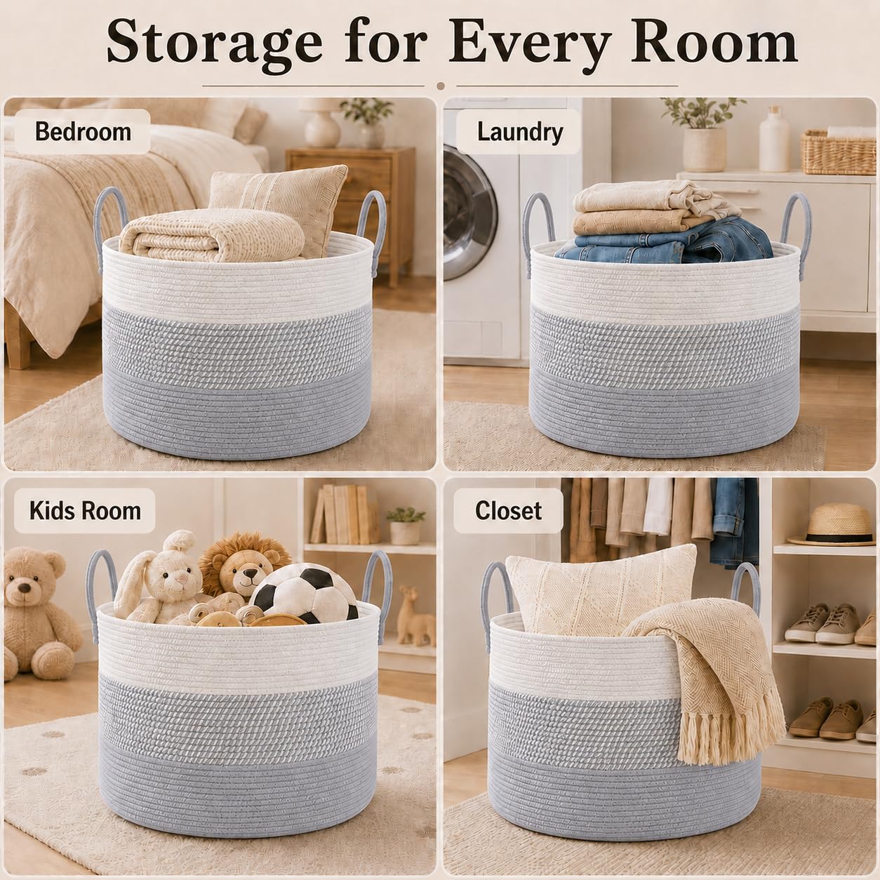115L Extra Large Machine Washable Cotton Rope Blanket Basket