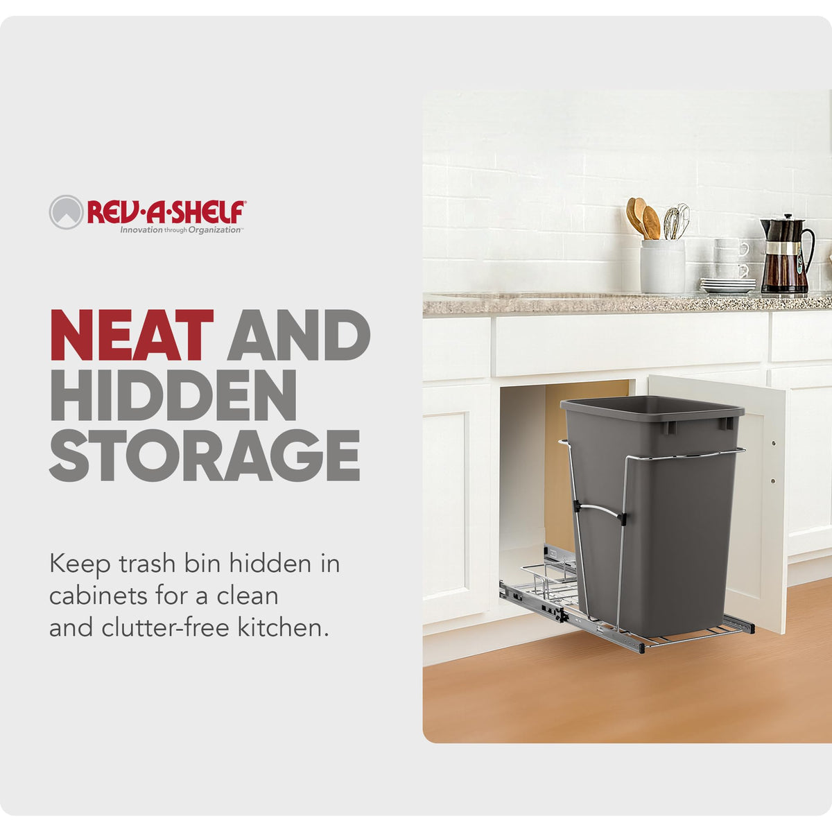Single 35 Qt Pullout Trash Can for Base Kitchen Cabinets