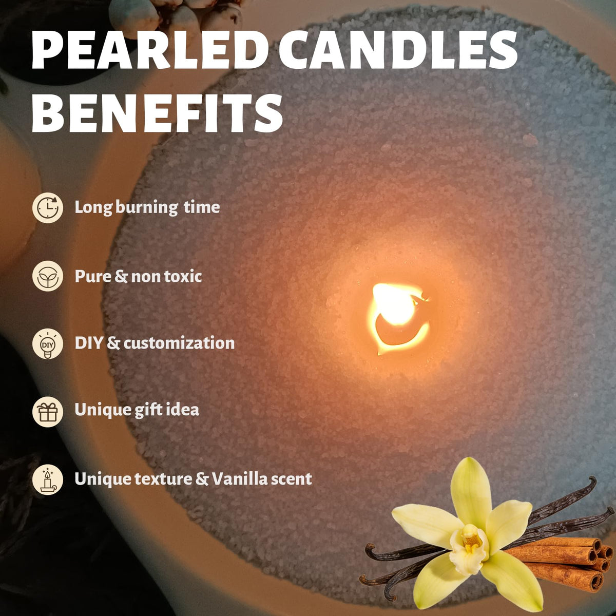 Vanilla Scented White Pearled Candle 18oz Luxury Sand Candle Granulated Wax (18 Ounce)