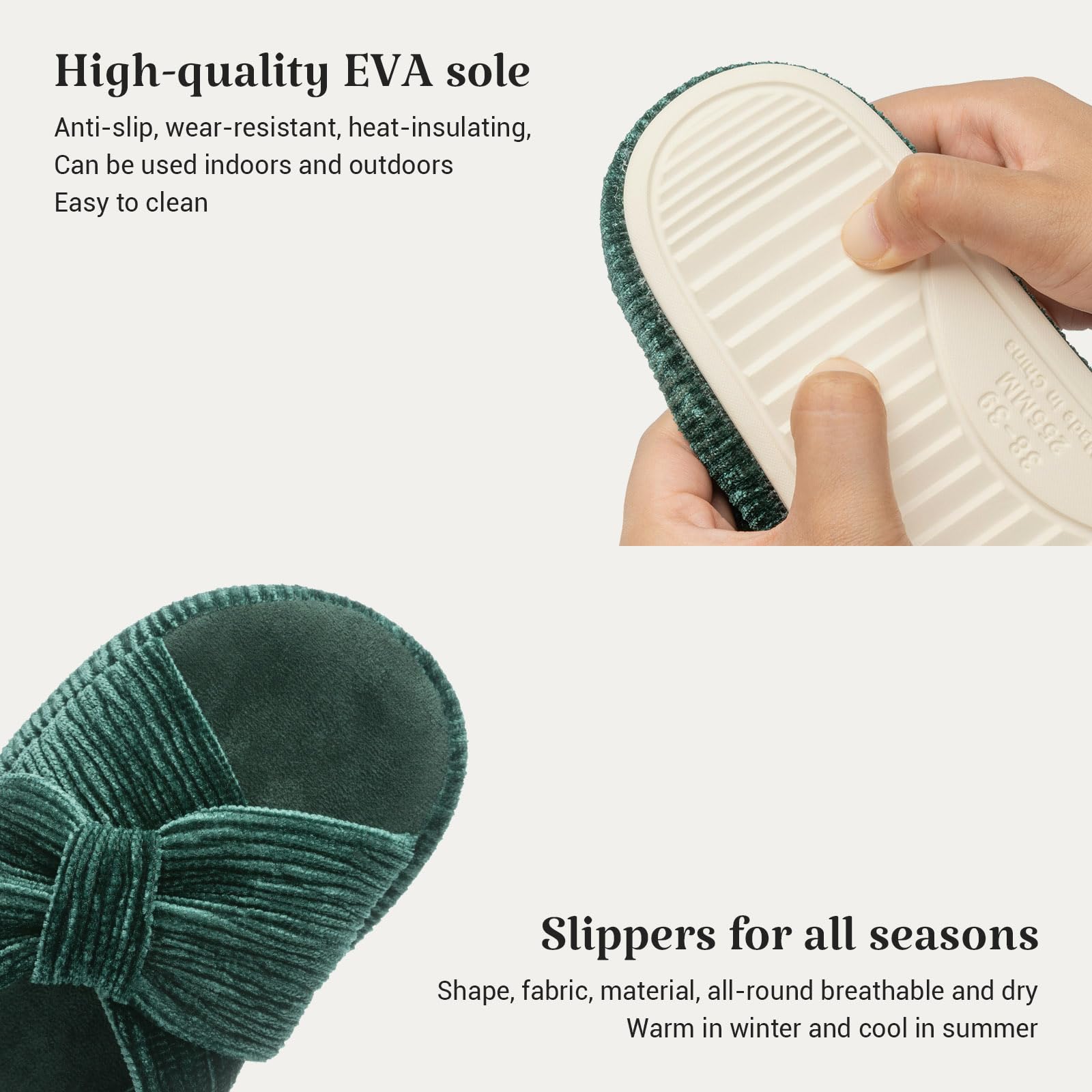 Slippers for Women Memory Foam House Bedroom Bow Crossbands Pearlescent Slipper Shoes Comfy Trendy Gift Slippers Green Size 7 8 6.5