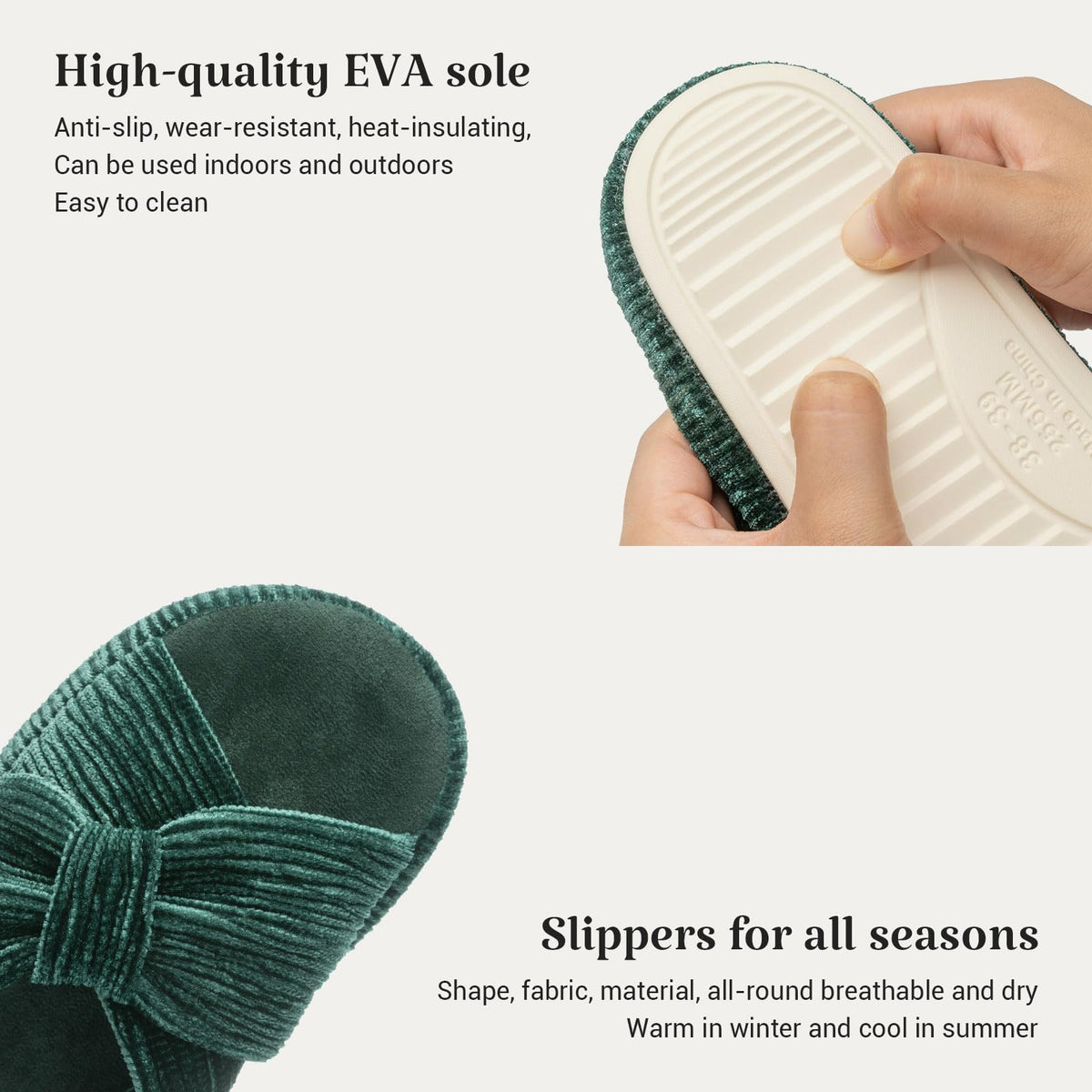 Slippers for Women Memory Foam House Bedroom Bow Crossbands Pearlescent Slipper Shoes Comfy Trendy Gift Slippers Green Size 5 6 5.5