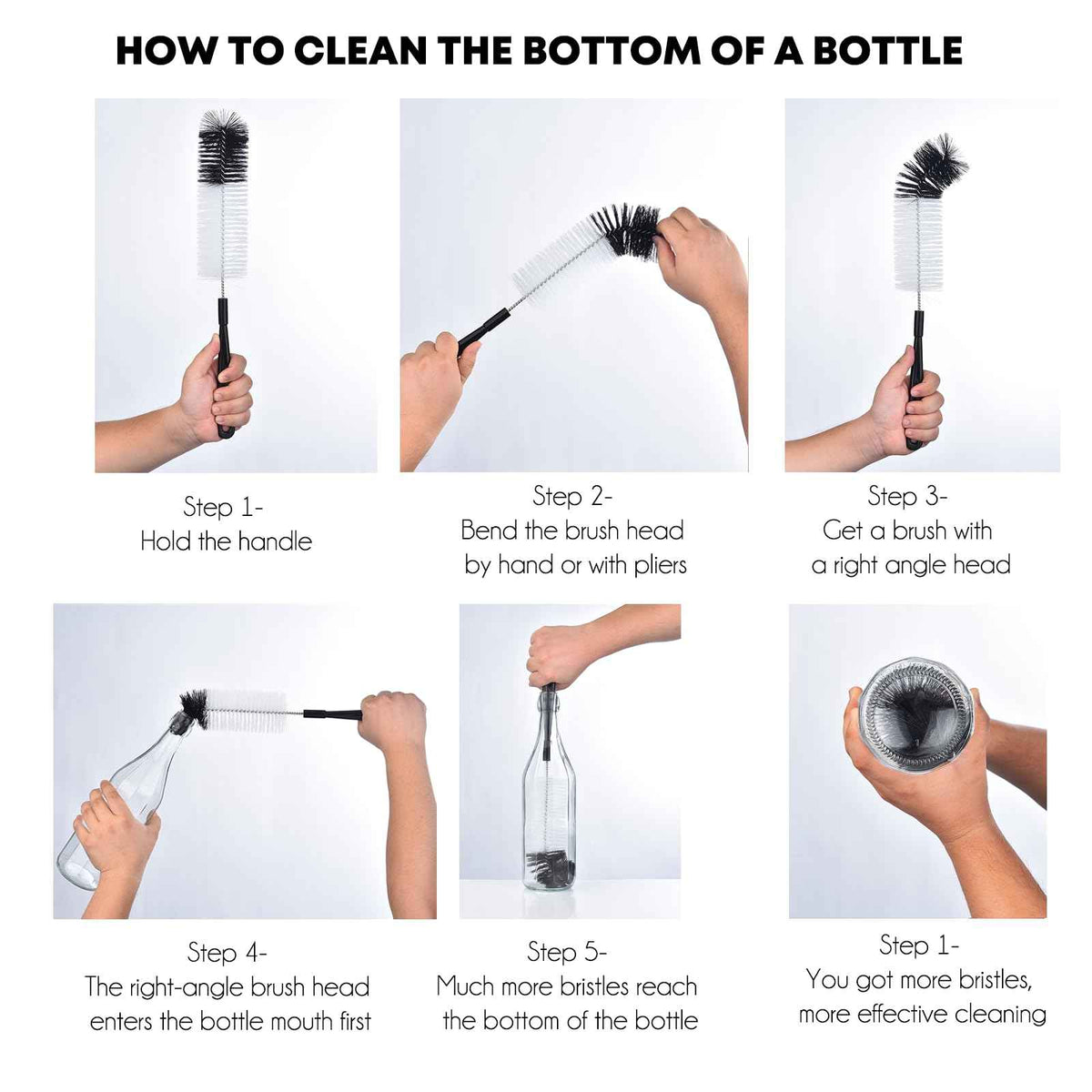 3 Pack Long Black Bottle Cleaning Brush for Narrow Neck Beer