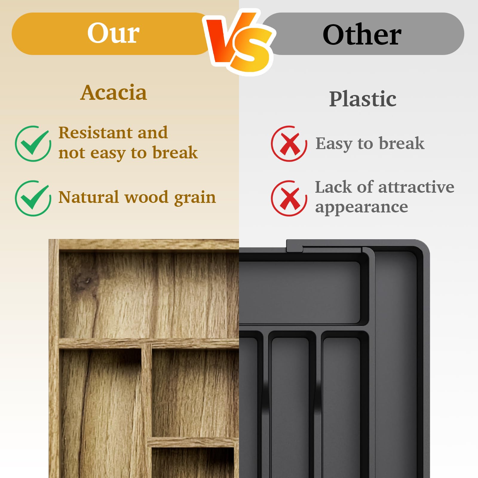 Acacia Wood Silverware Drawer Organizer (30.4 Ounce)