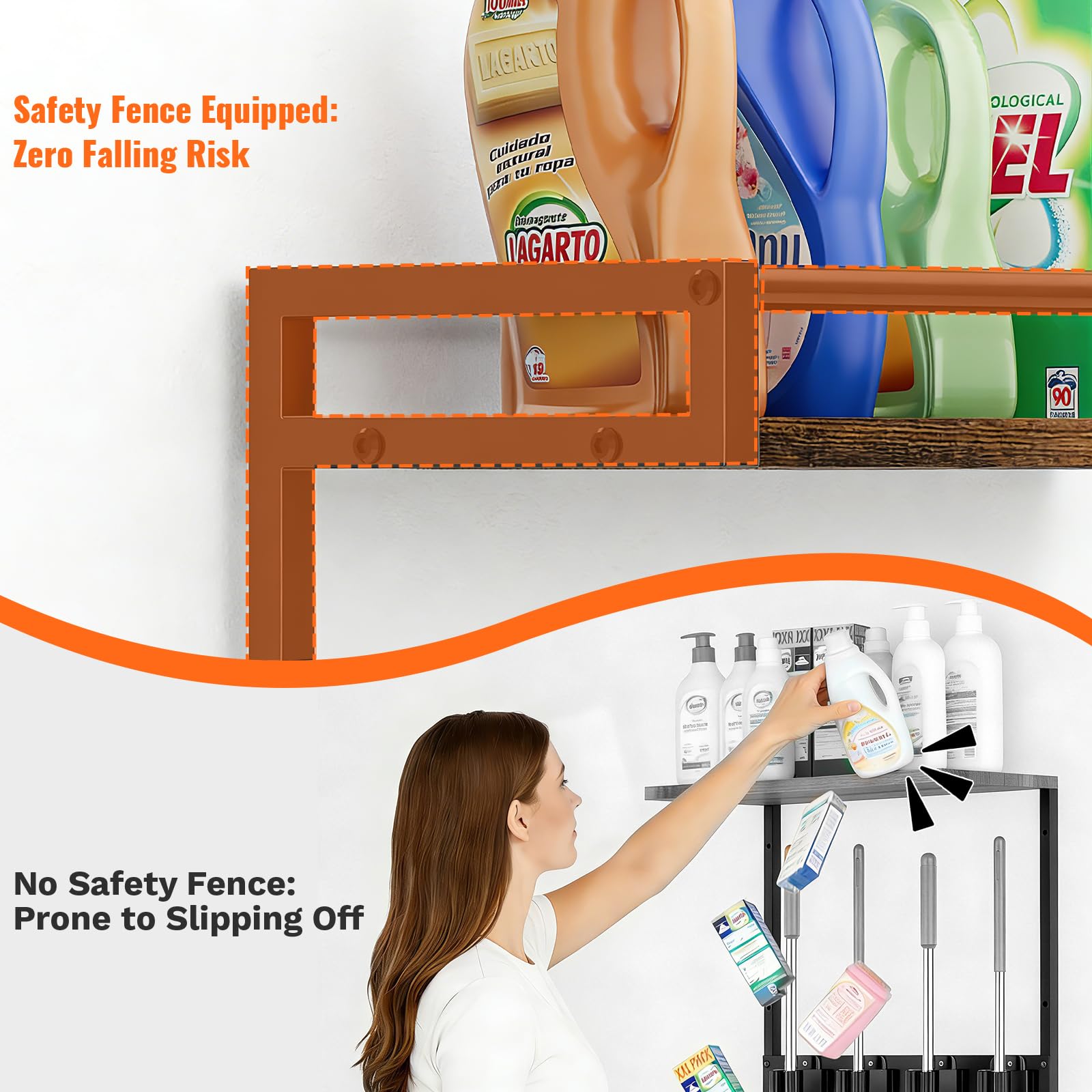 Broom Holder Wall Mount with Shelf