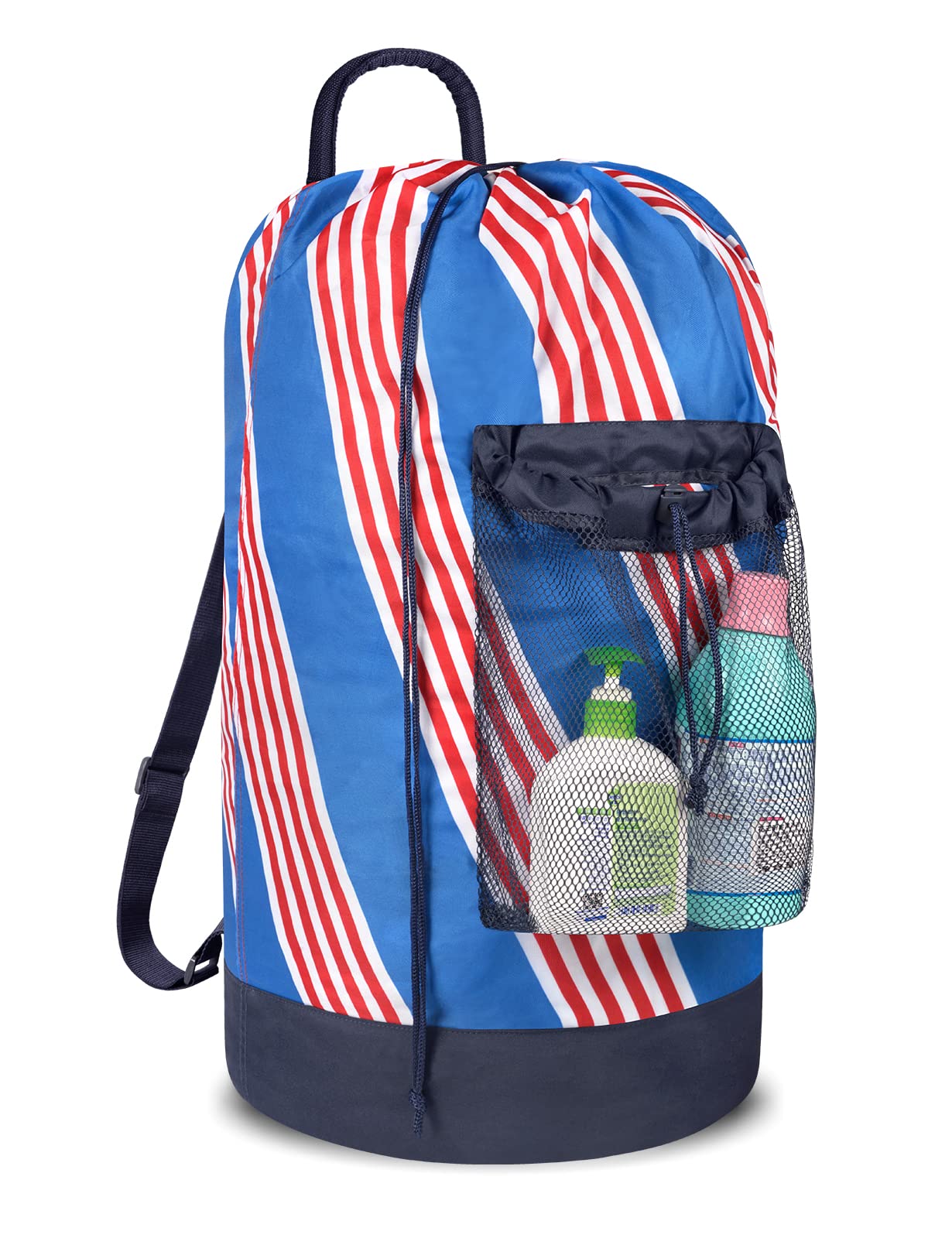 Backpack Laundry Bag with Shoulder Straps and Mesh Pocket Durable Nylon Clothes Hamper Bag with Drawstring Closure for College
