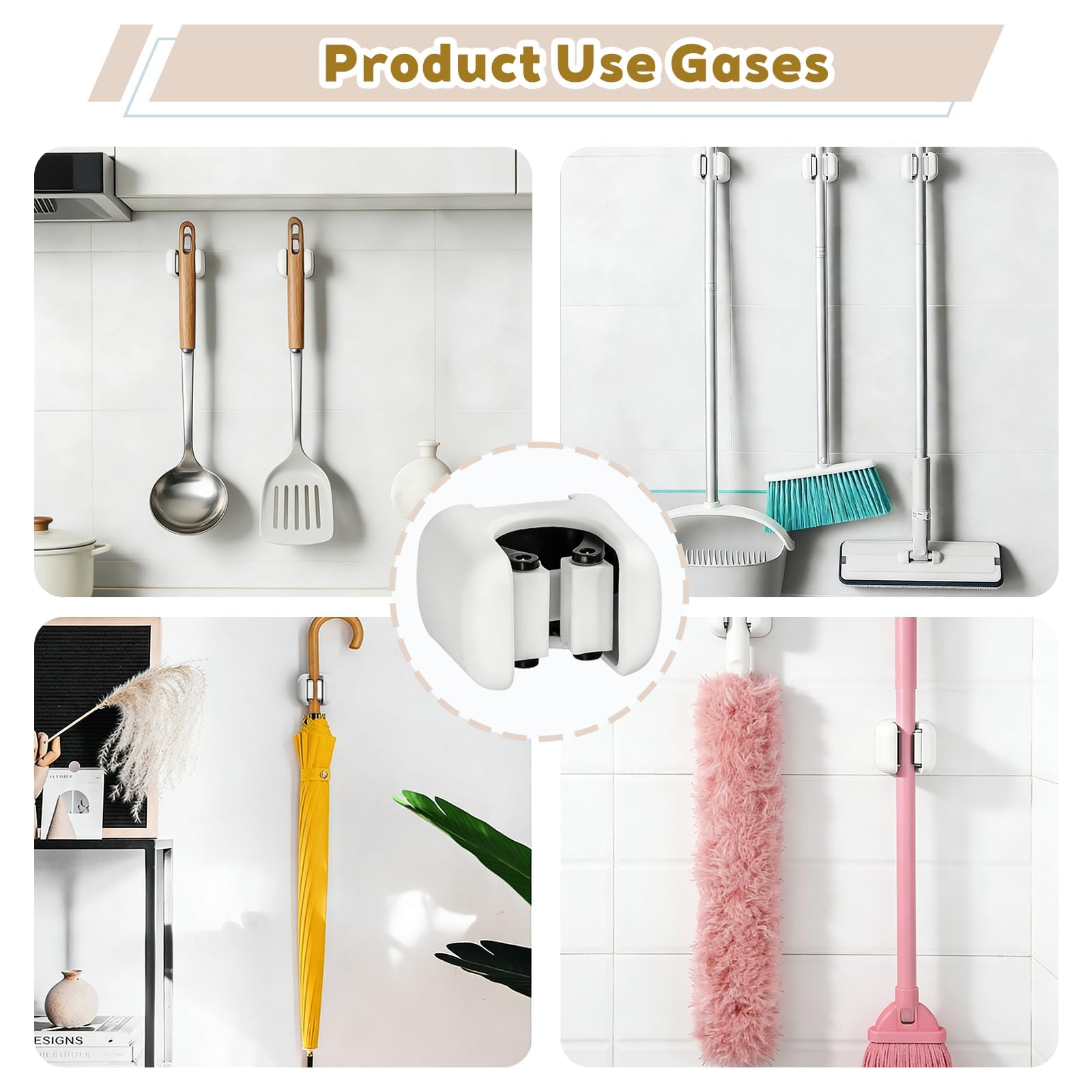 4 Pack Mop and Broom Holder Wall Mount with Self