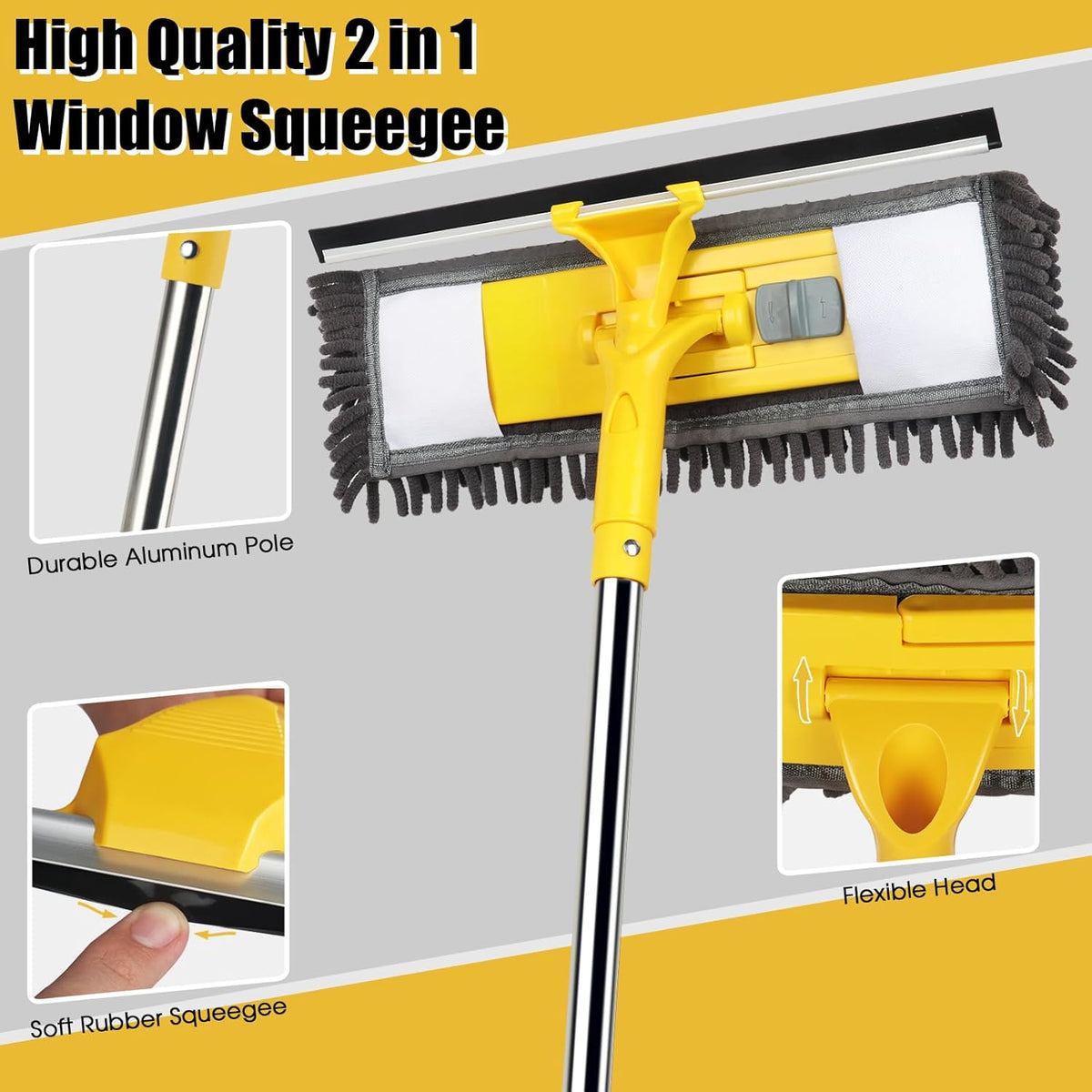 81" Long Handle Window Cleaner Tool Squeegee with Extension Pole, 2 in 1 Large Surface Window Cleaning Kit, Professional Window Washing Kit for High Windows Glass Car Mirror Solar Panel - ModHome Supplies