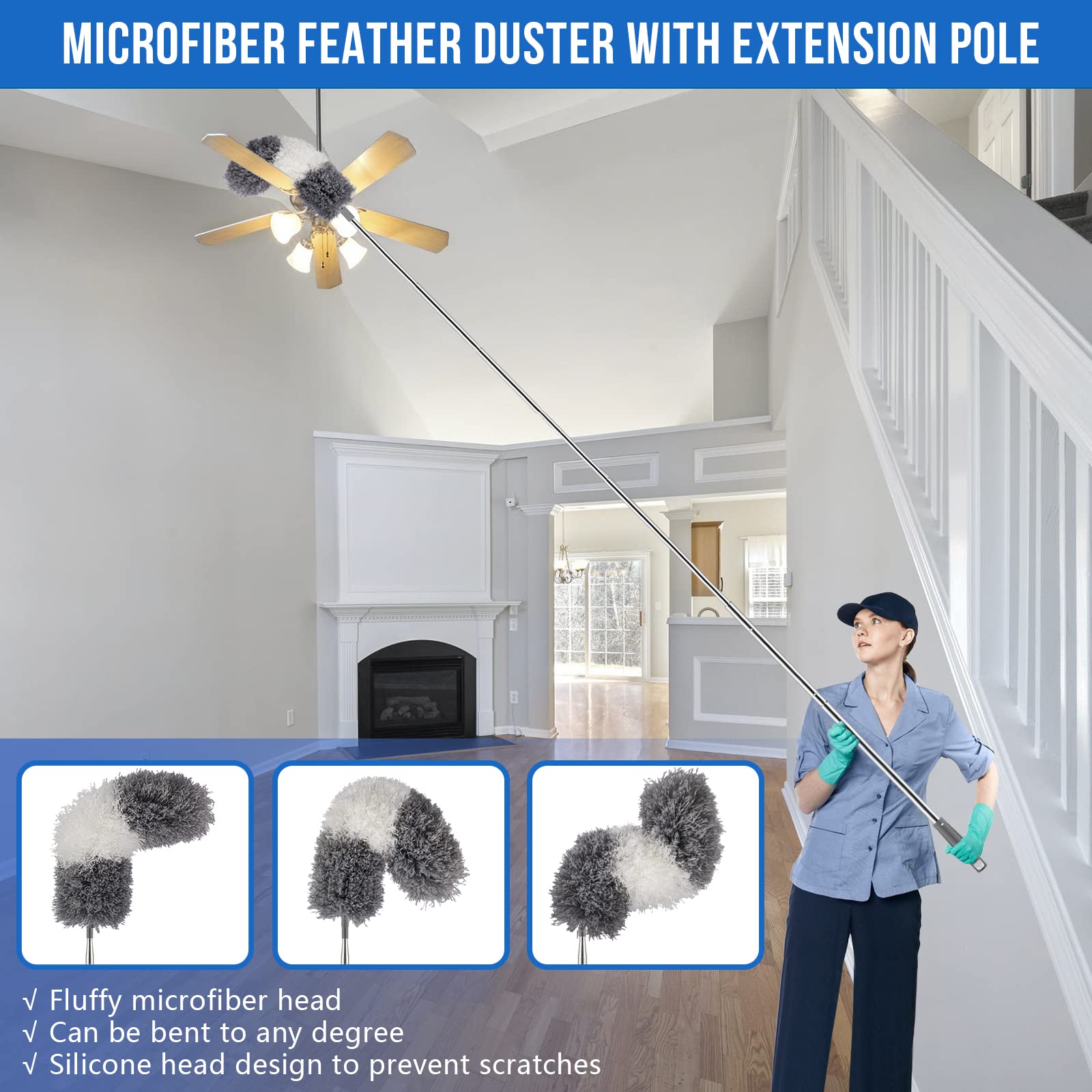 Microfiber Feather Duster Kit with Extension Pole