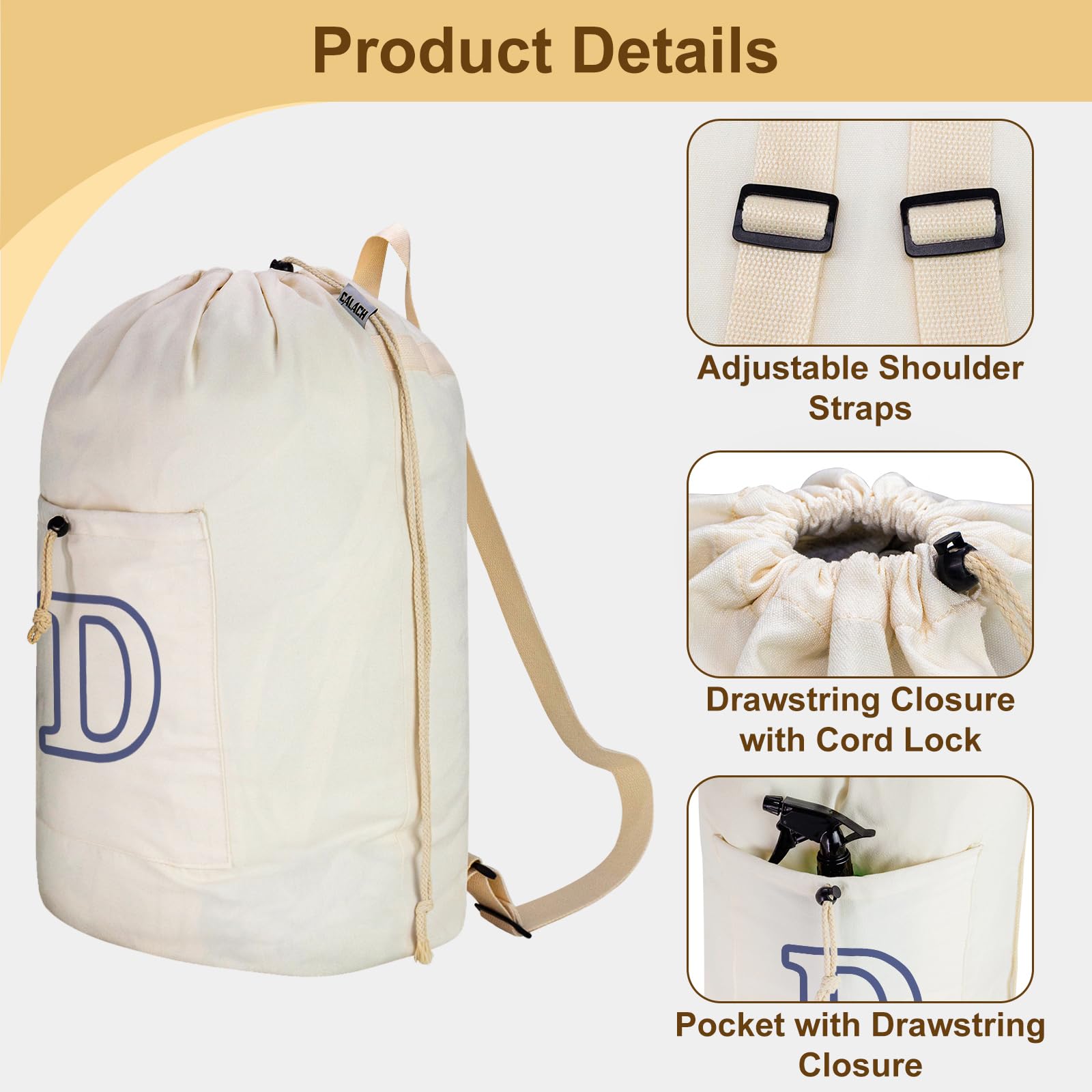 Laundry Bag Backpack Personalized Initial Canvas Laundry Bag
