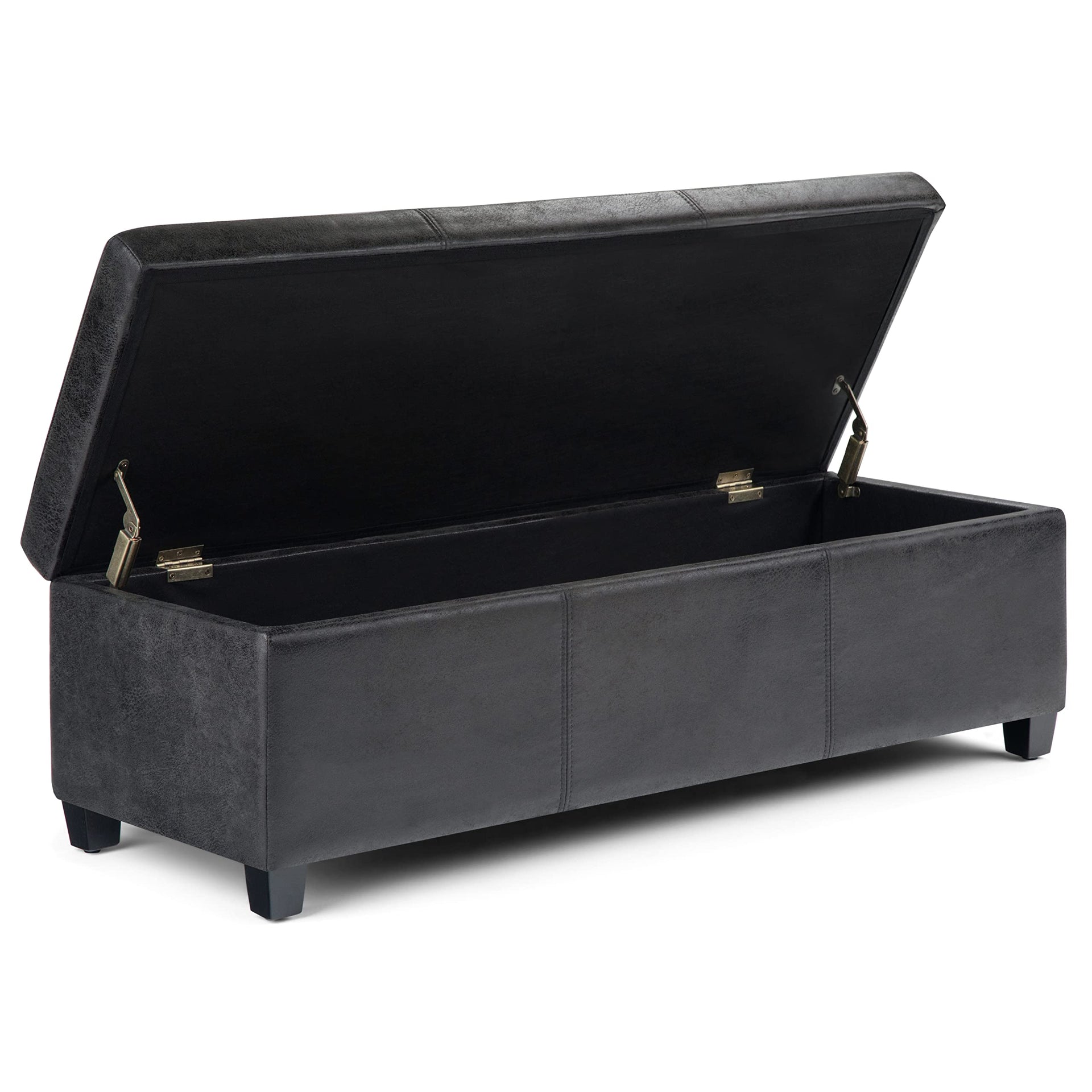 Avalon 48" Wide Vegan Leather Storage Ottoman in Black