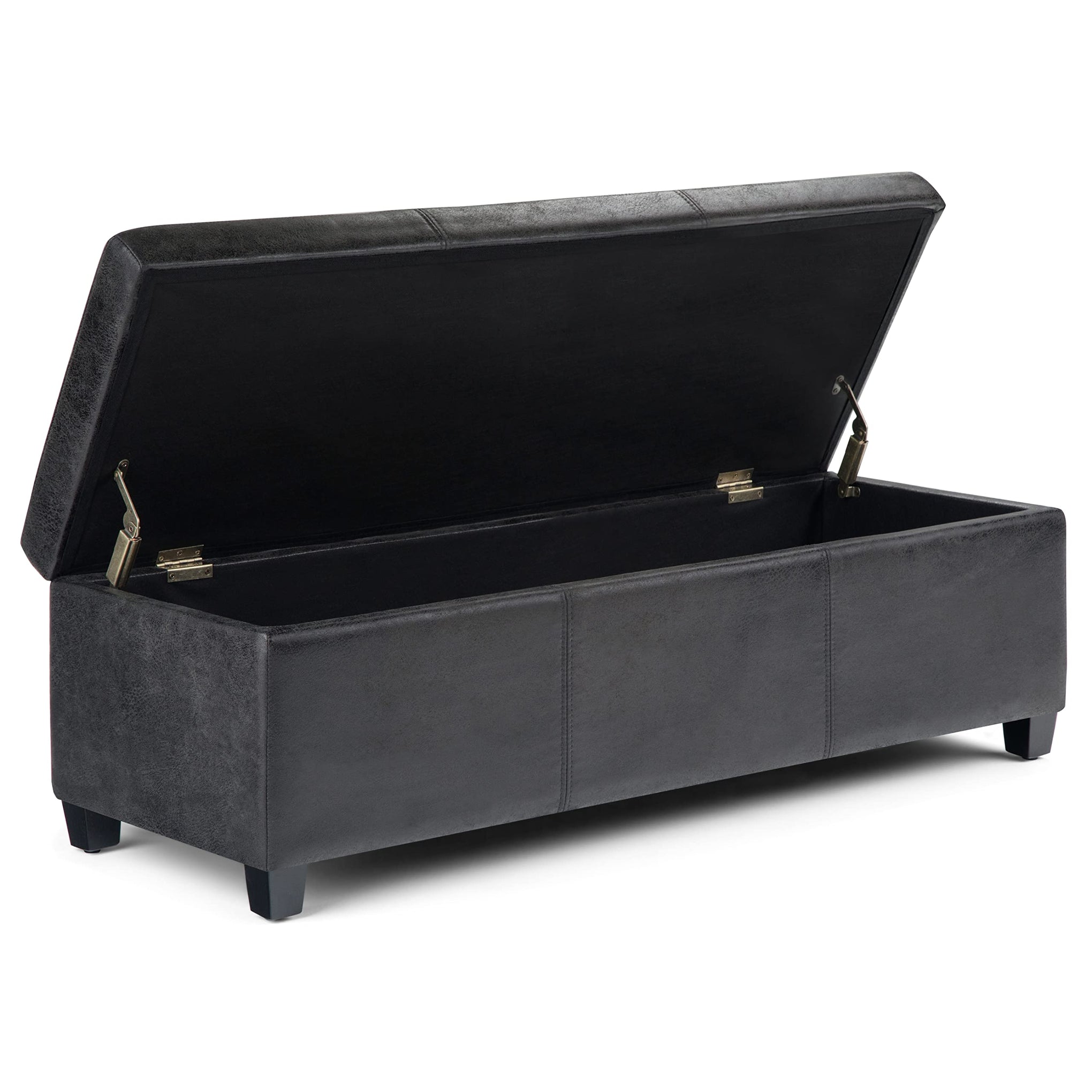 Avalon 48" Wide Vegan Leather Storage Ottoman in Black