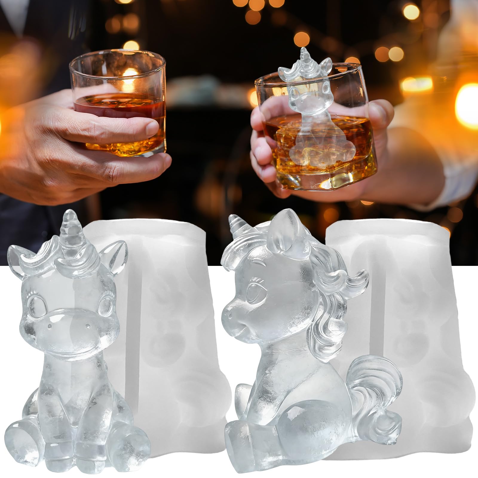 3D Unicorn Ice Cube Silicone Molds Tray for Whiskey (2 Count)
