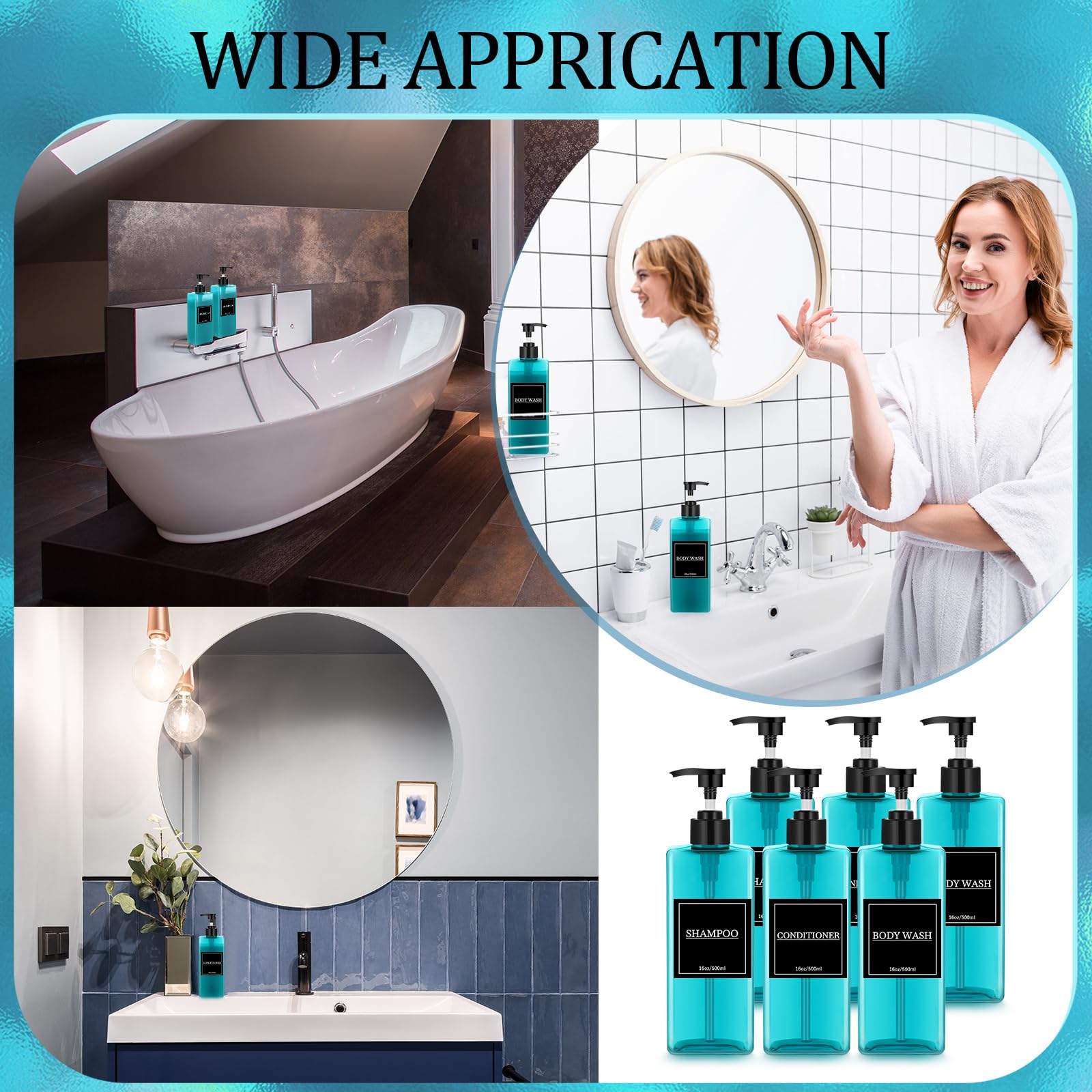 6 Pieces Shampoo and Conditioner Dispenser Bottles 16oz Modern Shower Soap Bottles with Pump (6 Count)