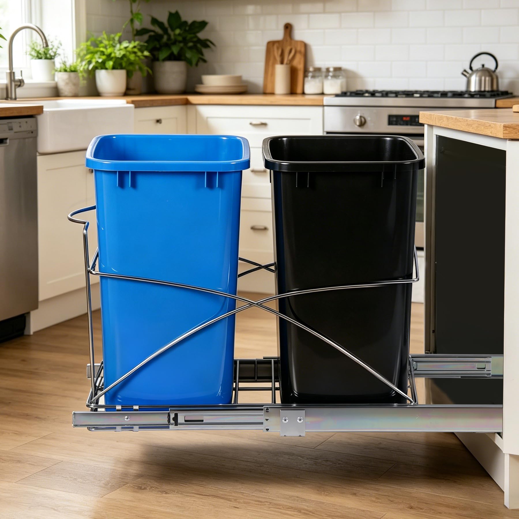 Double Pull Out Trash Can for Kitchen Cabinets 35