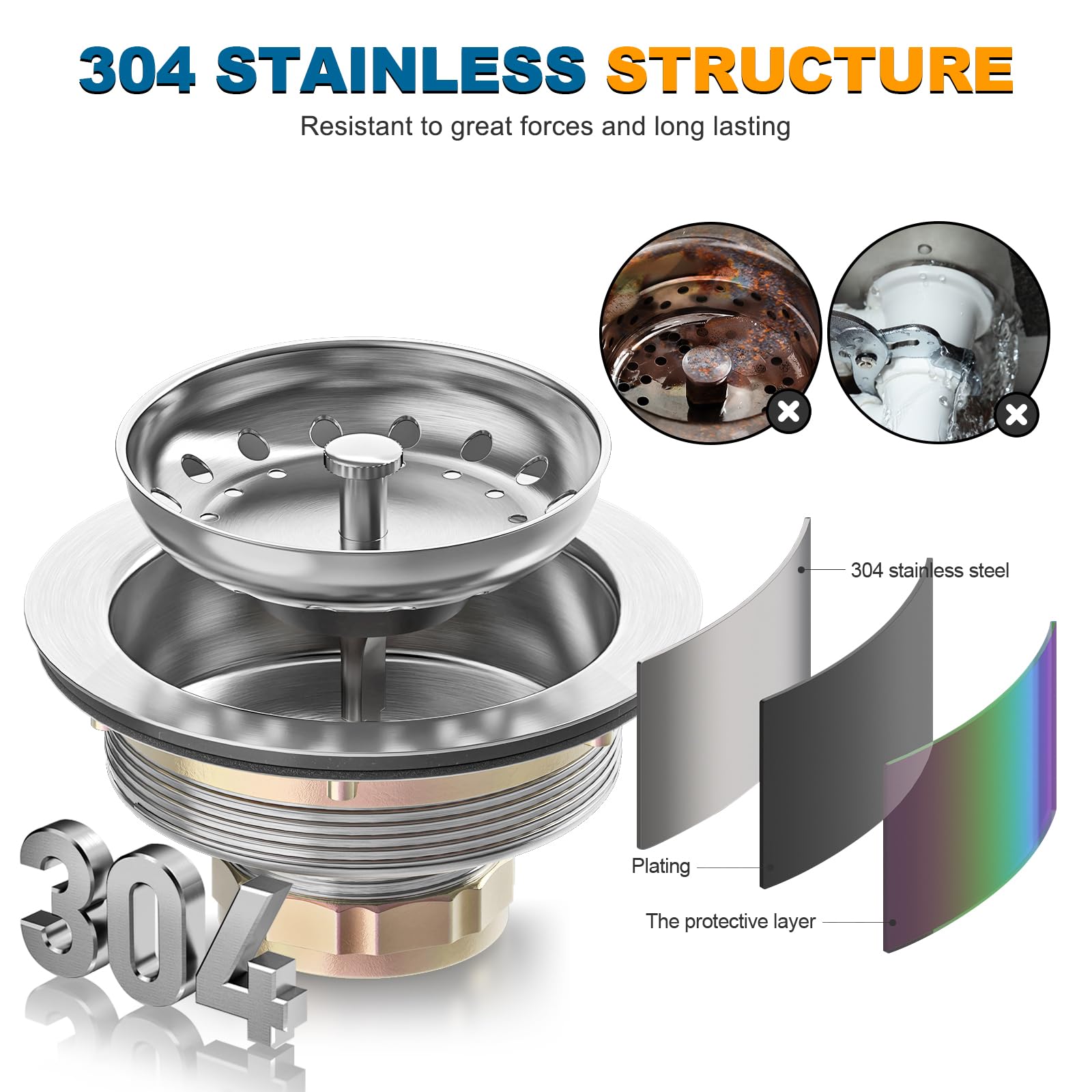 Stainless Steel Sink Drain Strainer Kit 3