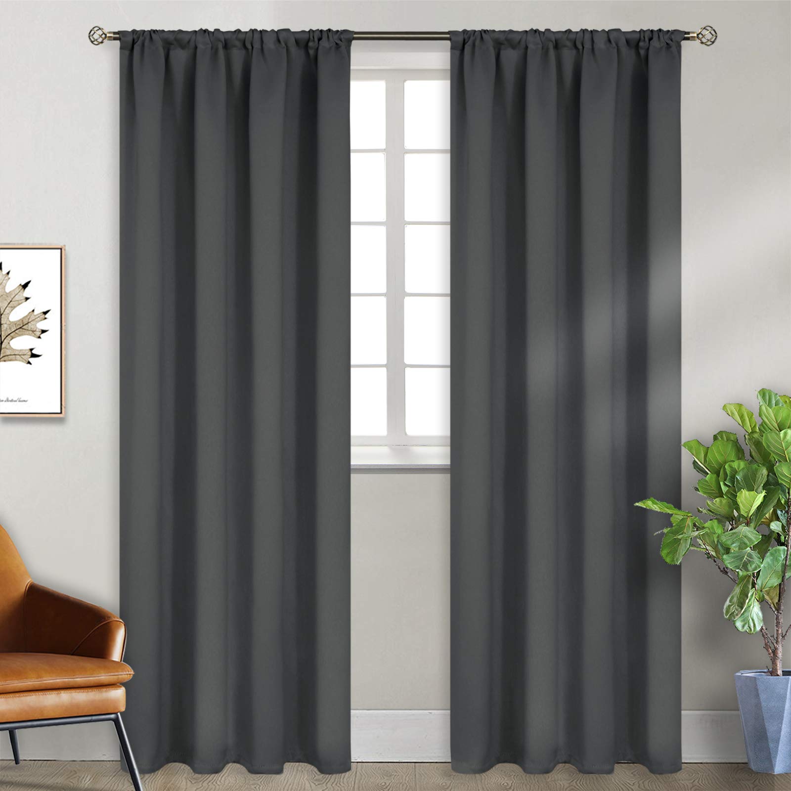 Rod Pocket Blackout Curtains for Bedroom 84 Inches Length (2 Count)
