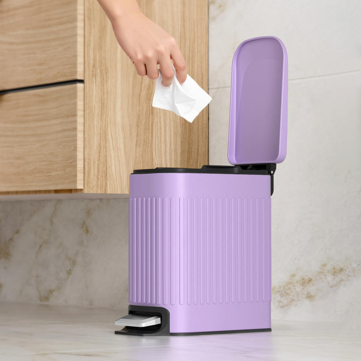 1.6Gal Slim Bathroom Trash Can with Lid Soft Close & Pedal