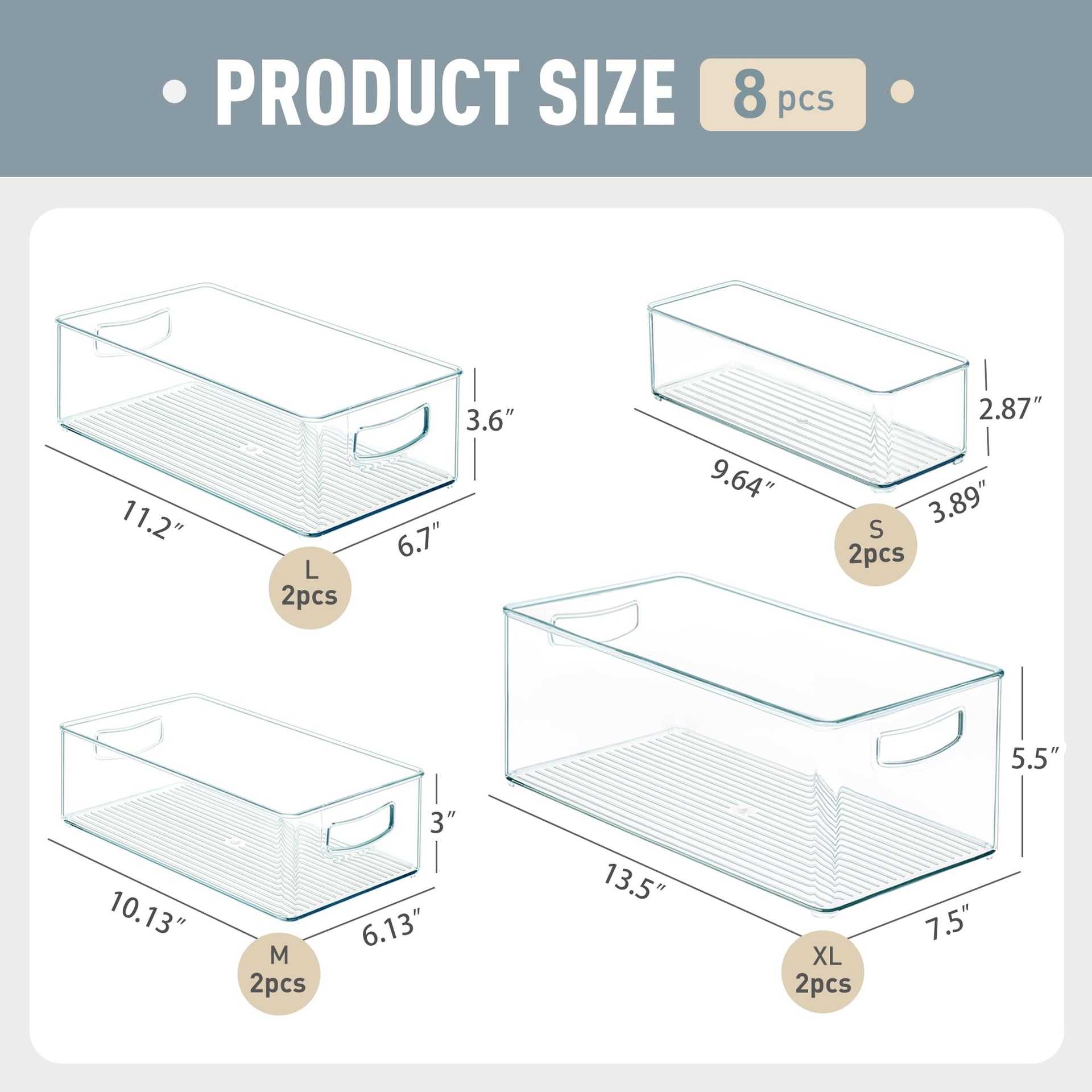 8 PACK Freezer Organizer Bins Fridge Organizers and Storage Stackable Refrigerator Organizers Bins with Side Handles Clear Storage Bins for Pantry (8 Count)