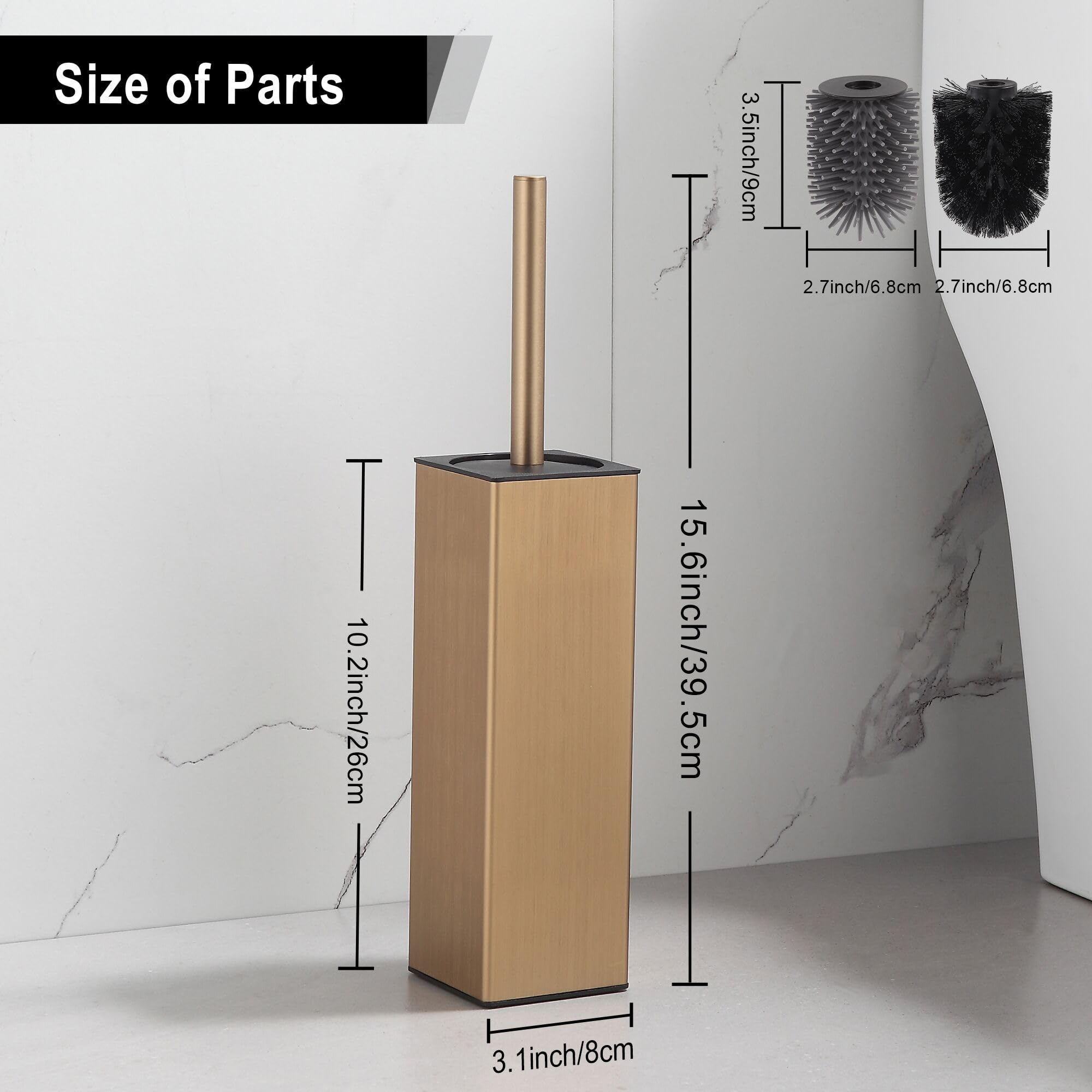 Toilet Brush with Holder for Bathroom Matte Brushed Brass Aluminium Standing for Bathroom Toilet Bowl Cleaner Brush and Holder Set