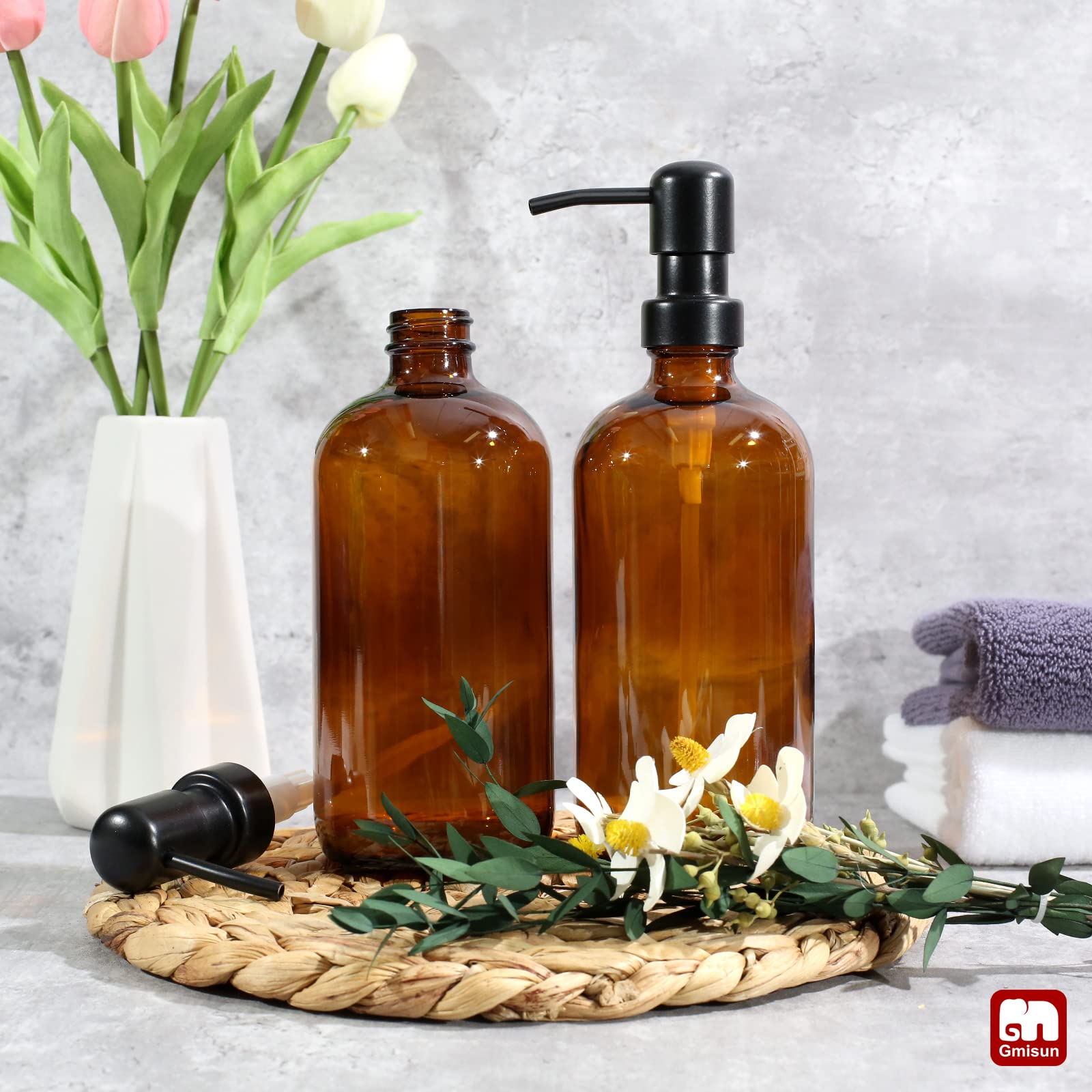 Amber Glass Soap Dispenser (2 Count)