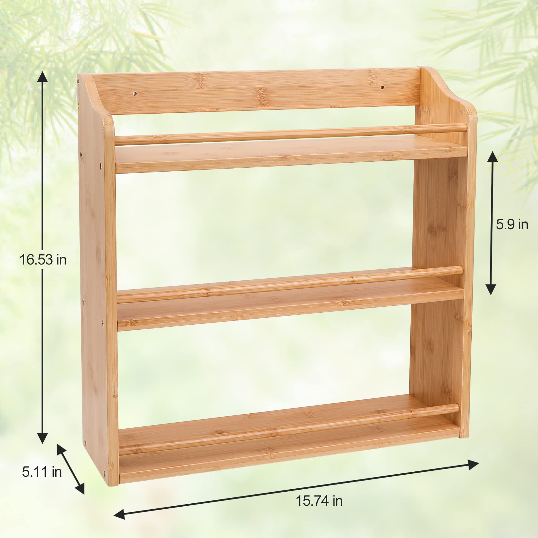 3 Tier Bamboo Spice Rack Wall Mount or Countertop