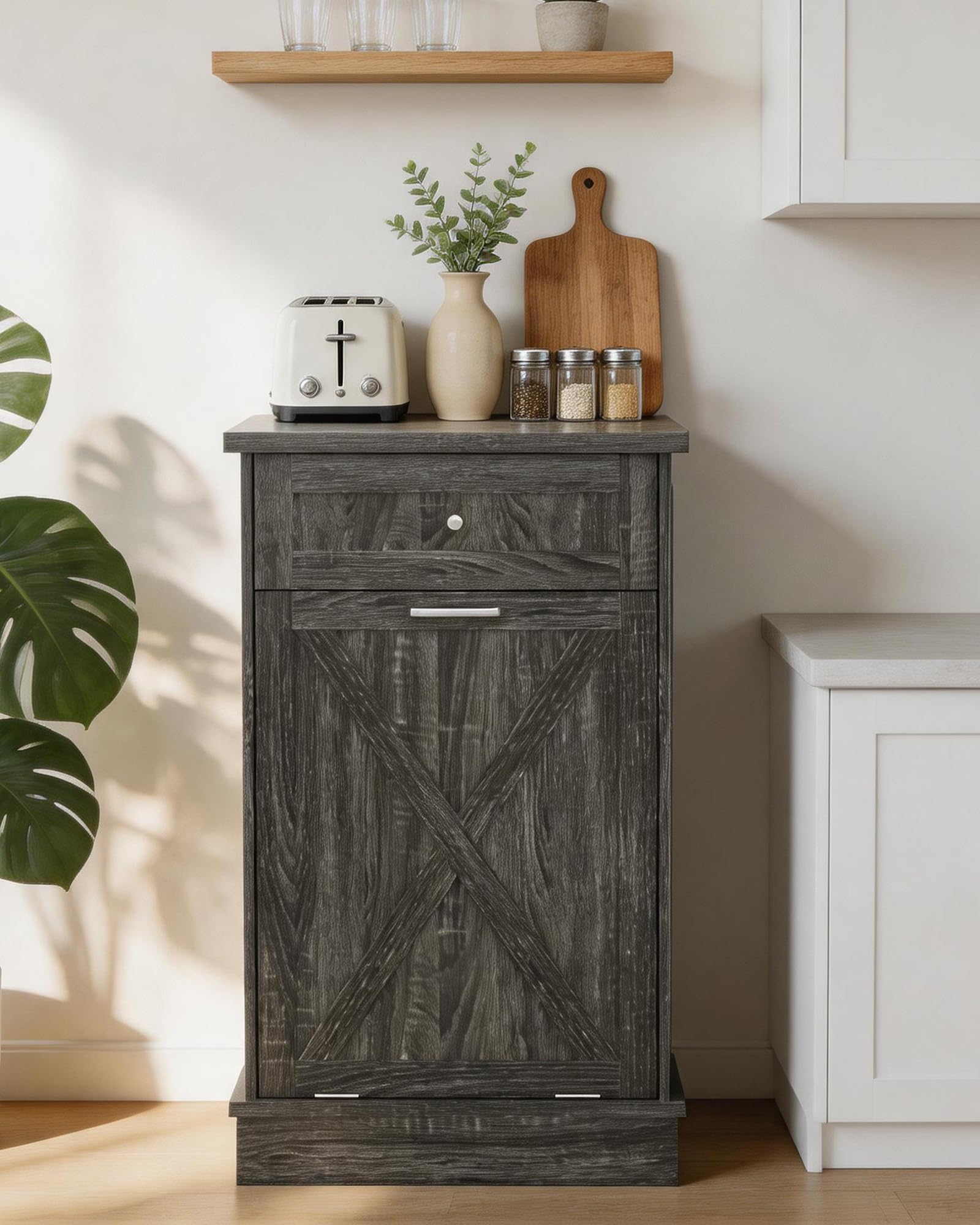 10 Gallon Tilt Out Trash Cabinet with Hideaway Drawer