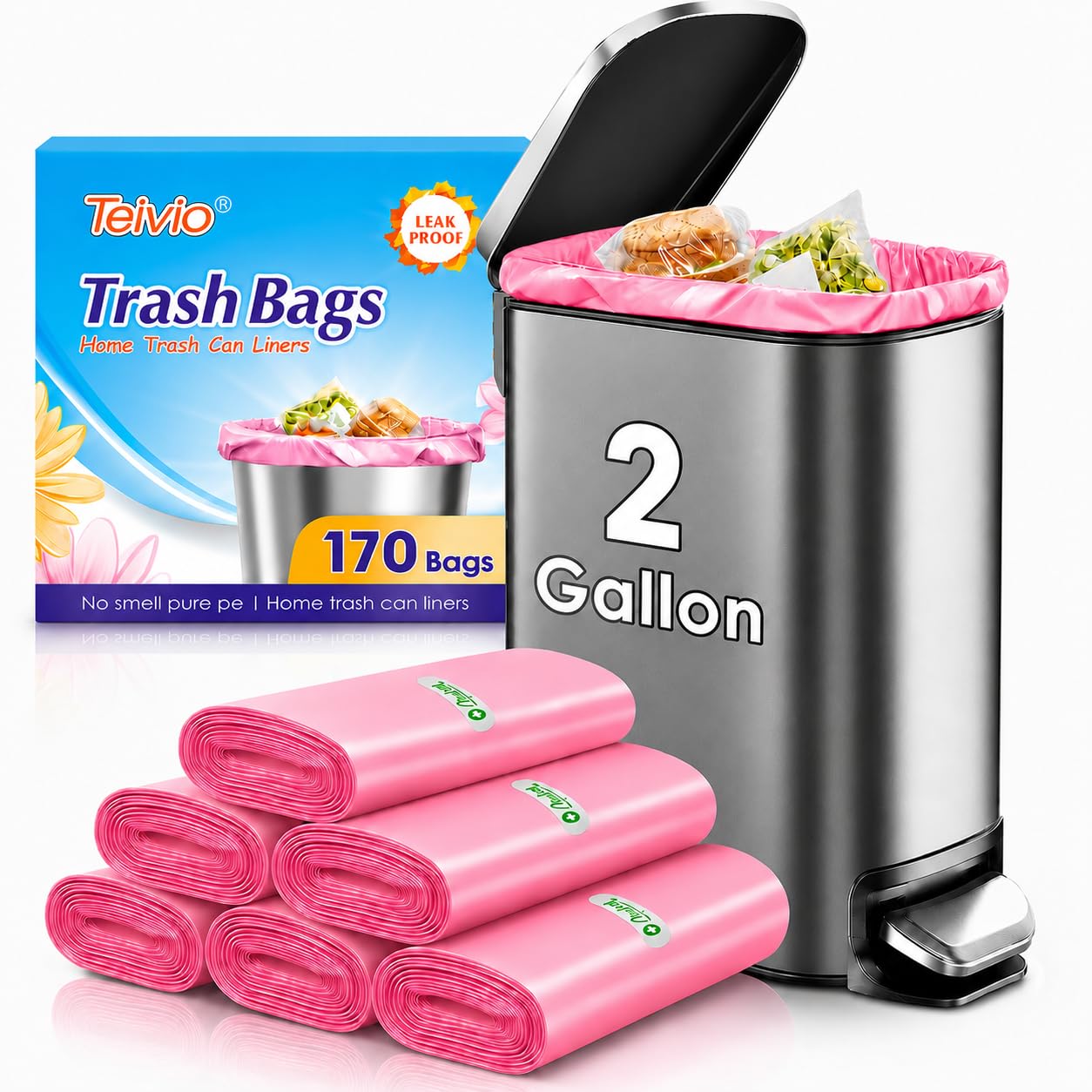Pink Trash Bags 2 Gallon 170 Count Bathroom Garbage Bags (120 Count)