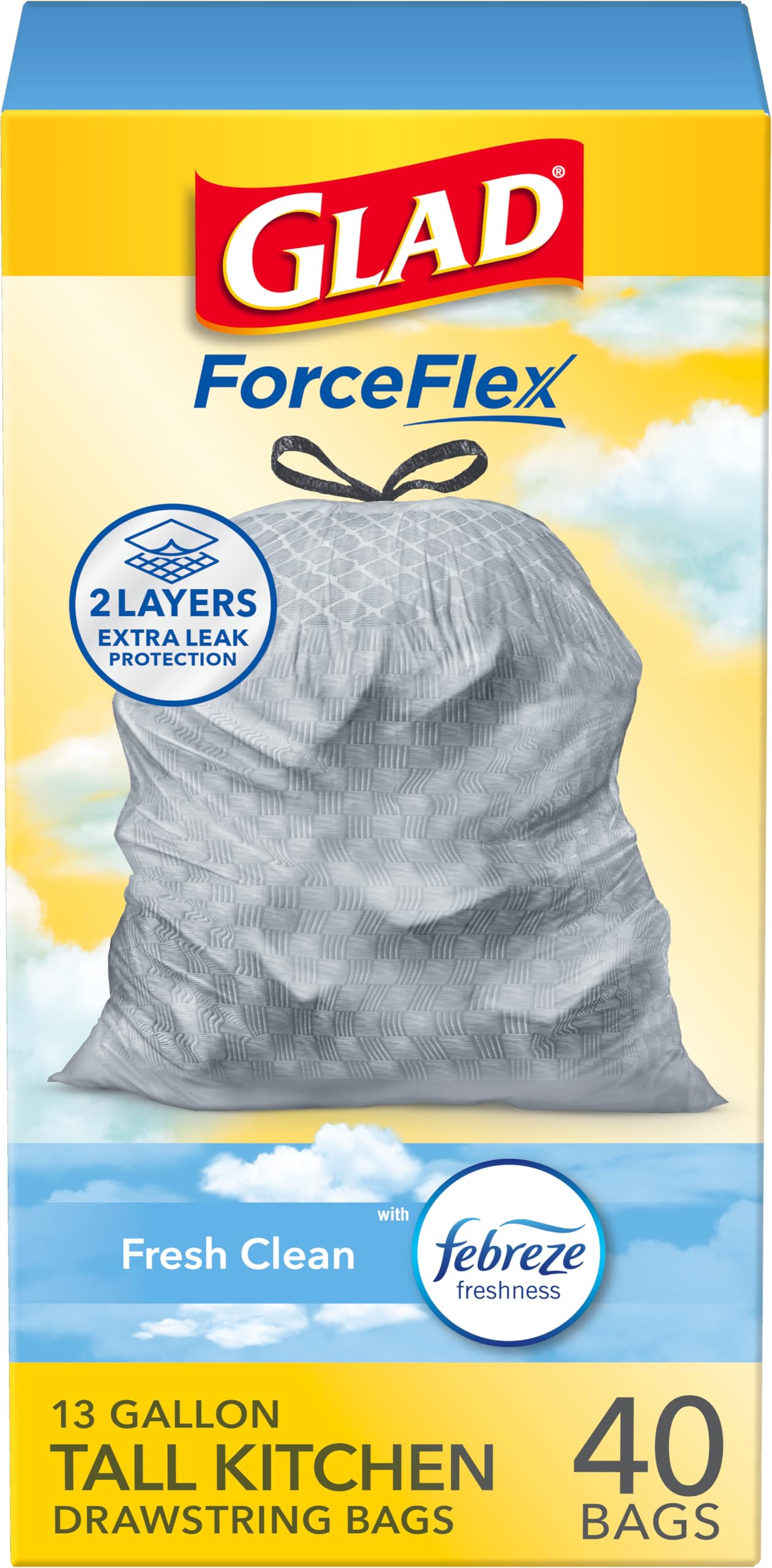 Trash Bags ForceFlex Tall Kitchen Drawstring Garbage Bags (40 Count)