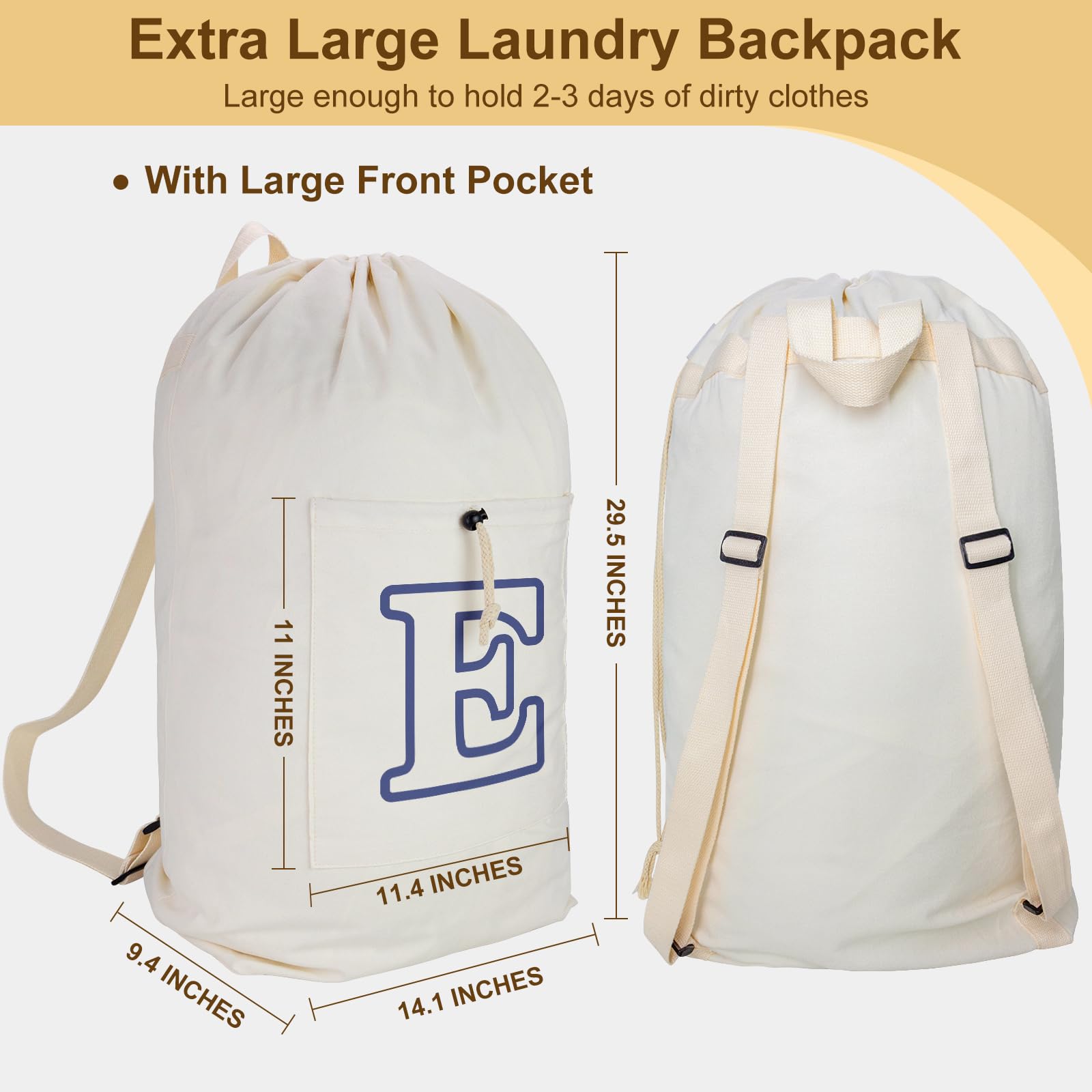Laundry Bag Backpack Personalized Initial Canvas Laundry Bag