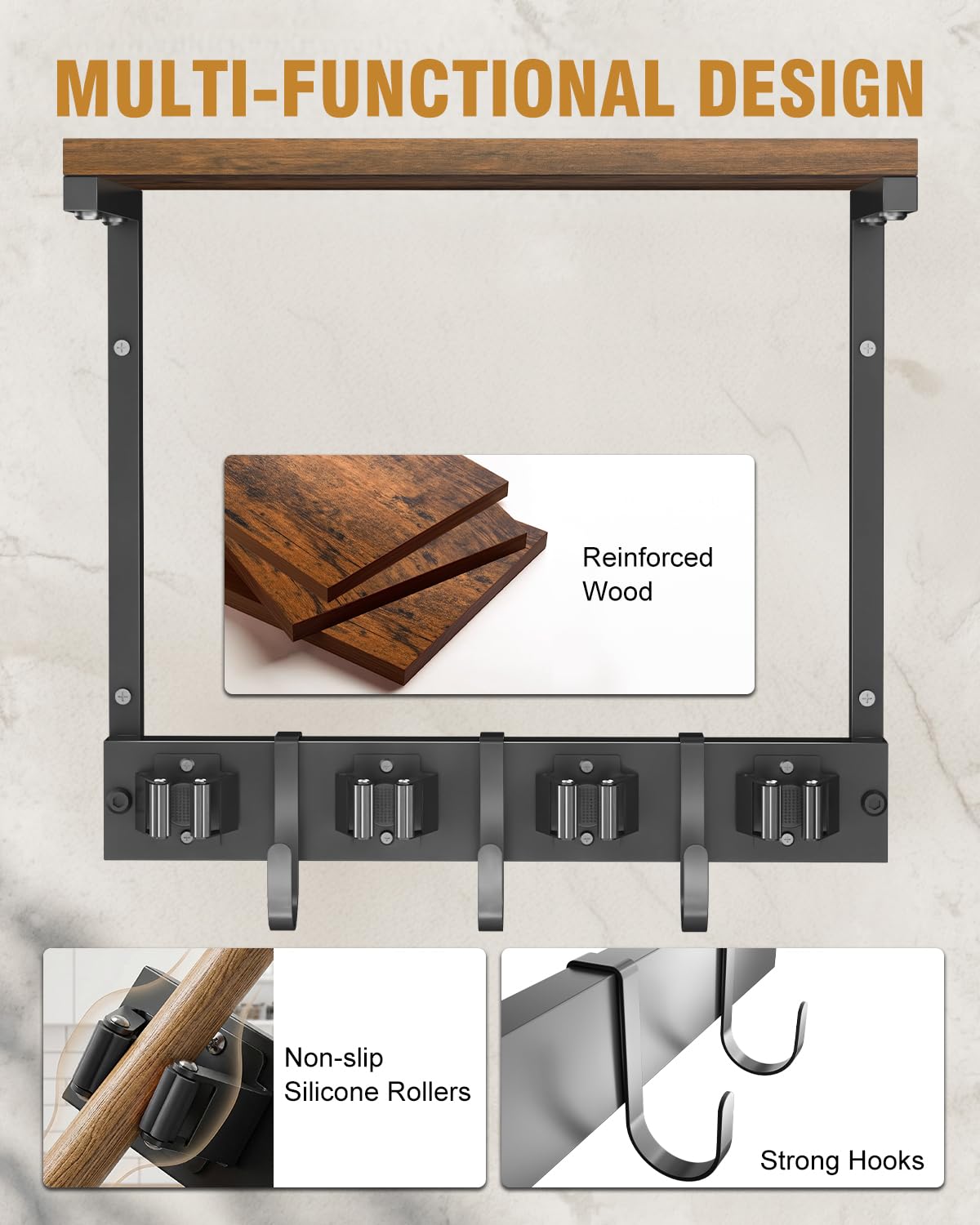 Small Broom Holder Wall Mount with Shelf