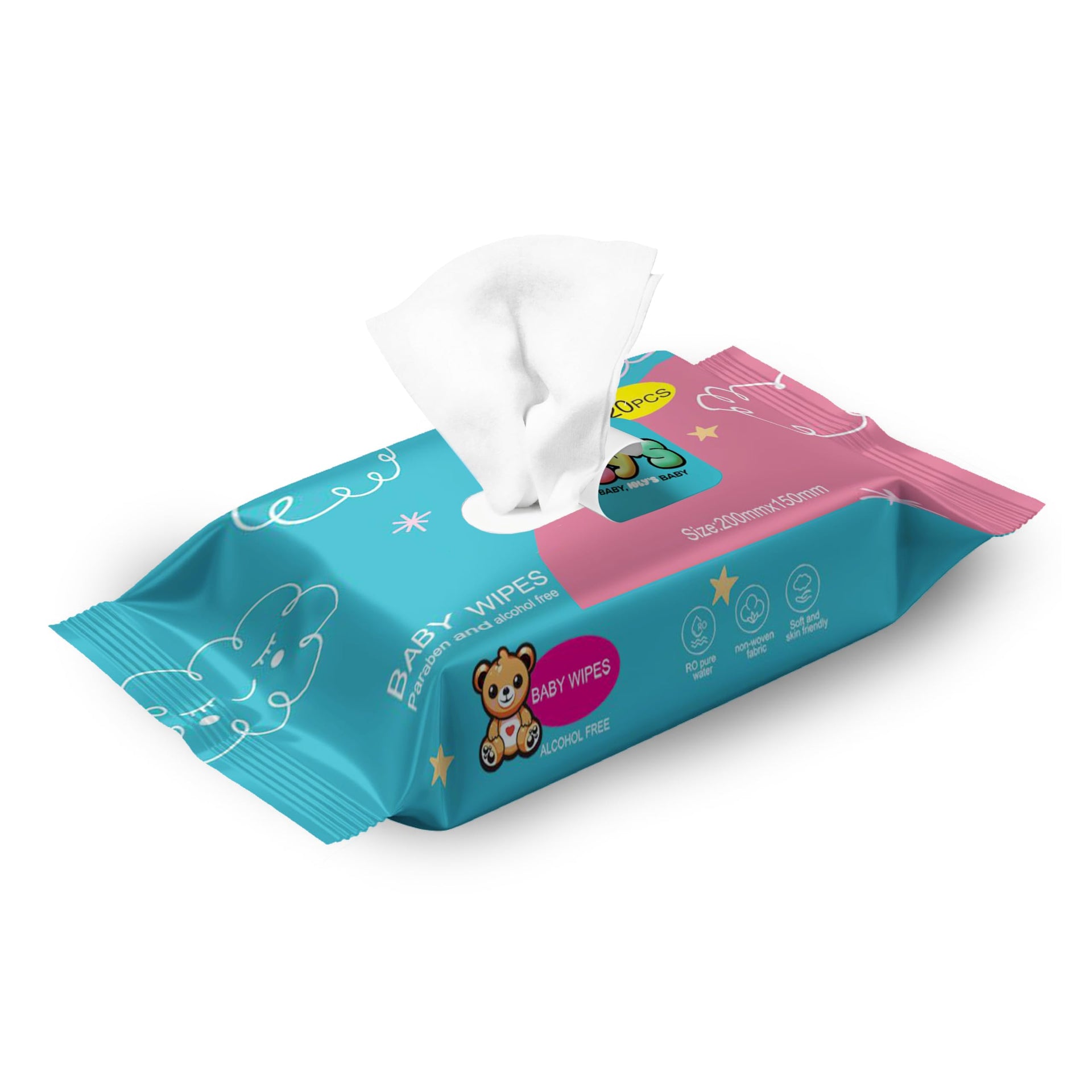 Baby Wipes Unscented Wet Wipes 99% Water Based with Aloe Vera Fragrance Free Travel Pack 20 ct Hypoallergenic Water wipes for Sensitive Skin Toallitas Húmedas para Bebés Bulk Available (8 Ounce)
