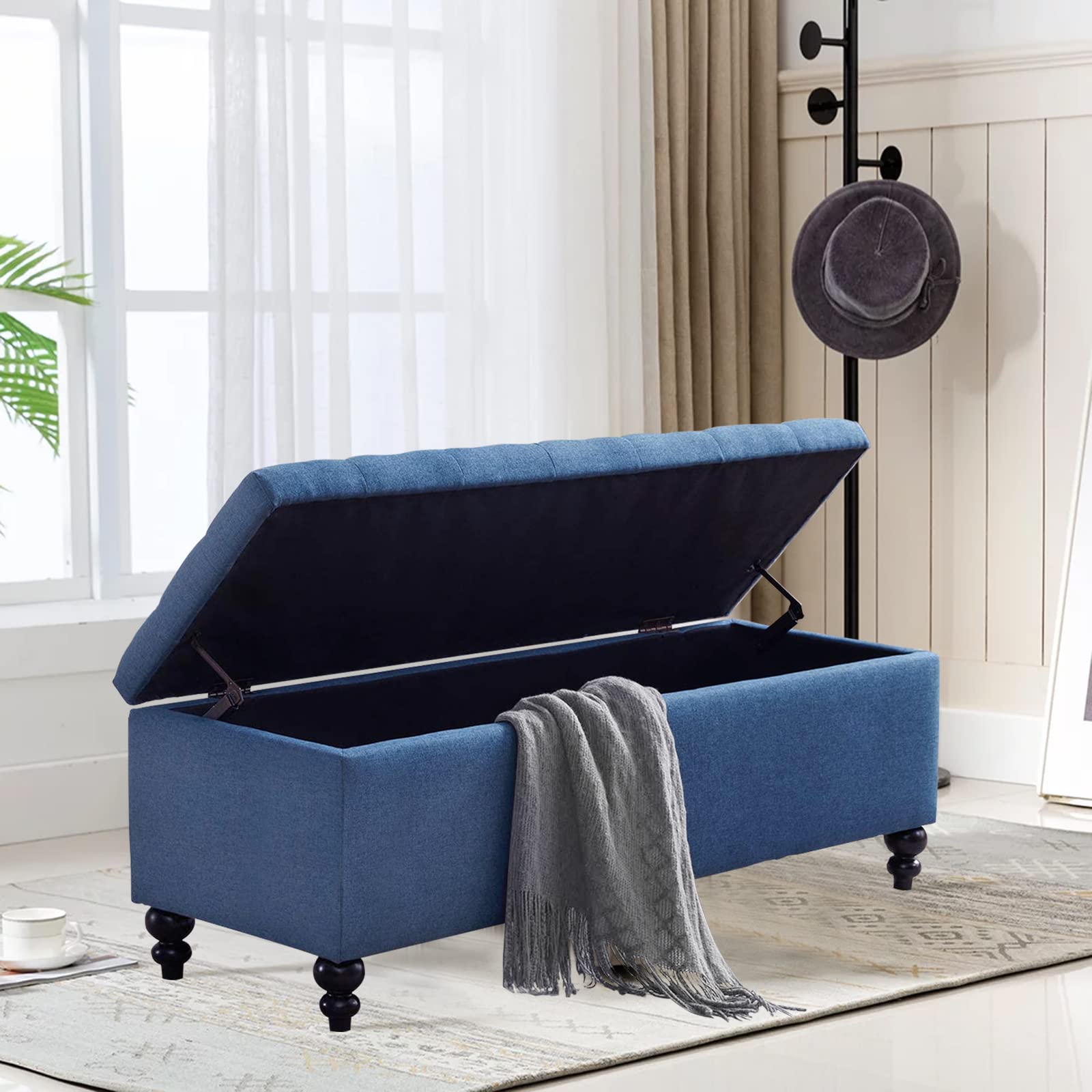 Storage Ottoman 50.2 Inches Upholstered Fabric Storage Ottoman Bench
