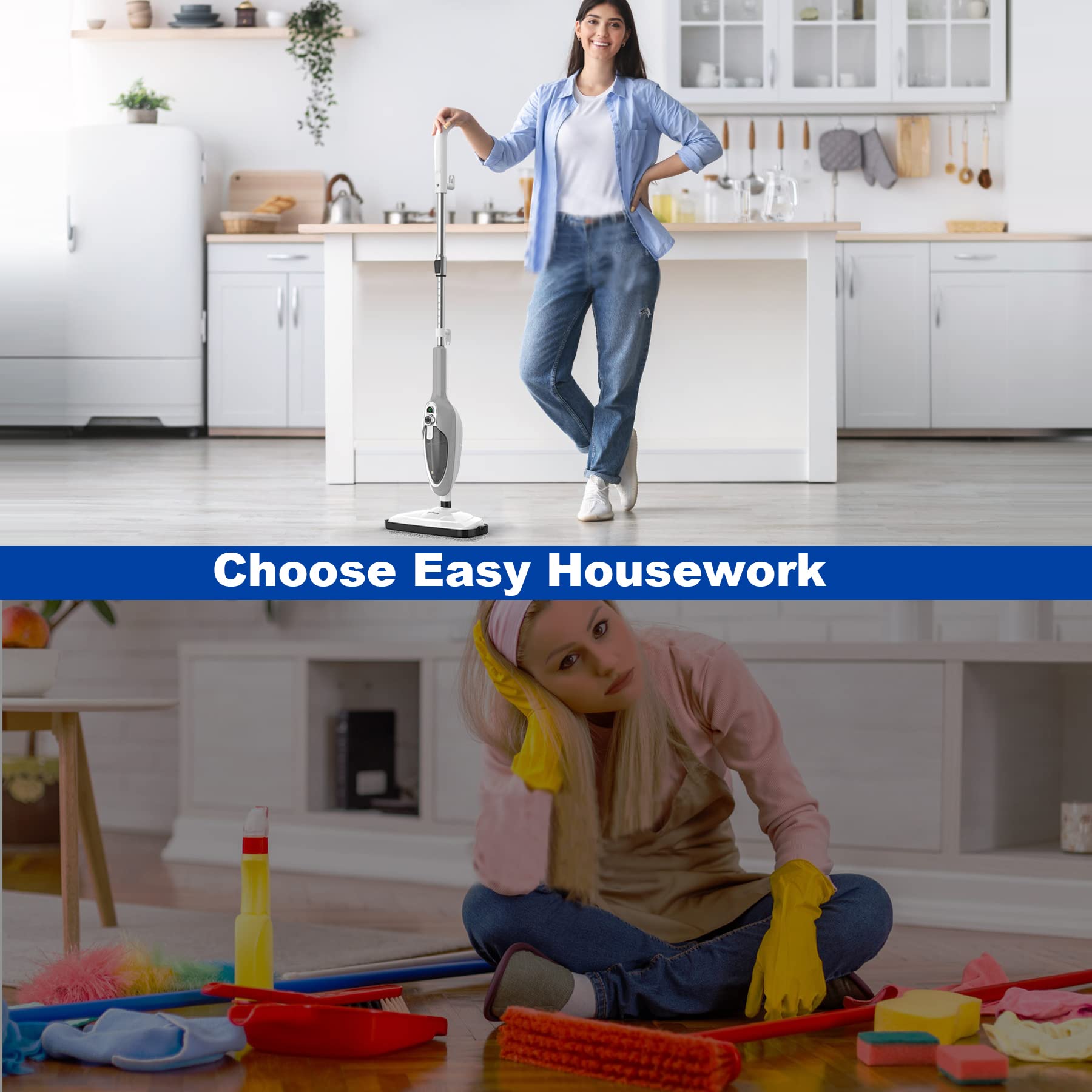 Steam Mop - 10-in-1 MultiPurpose Handheld Steam Cleaner Detachable Floor Steamer for Hardwood/Tile/Laminate Floors Carpet with 11 Accessories for Whole Home Use