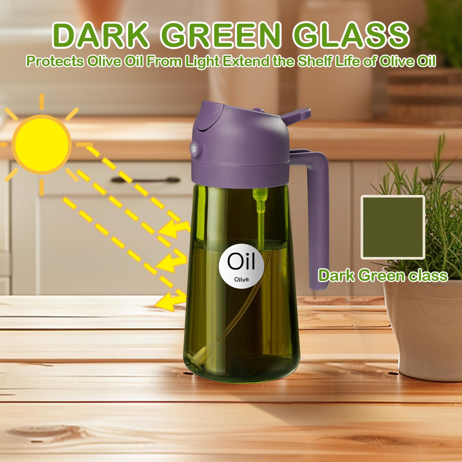 2Pcs 16oz 470ml Dark Green Oil Sprayer for Cooking with Stickers