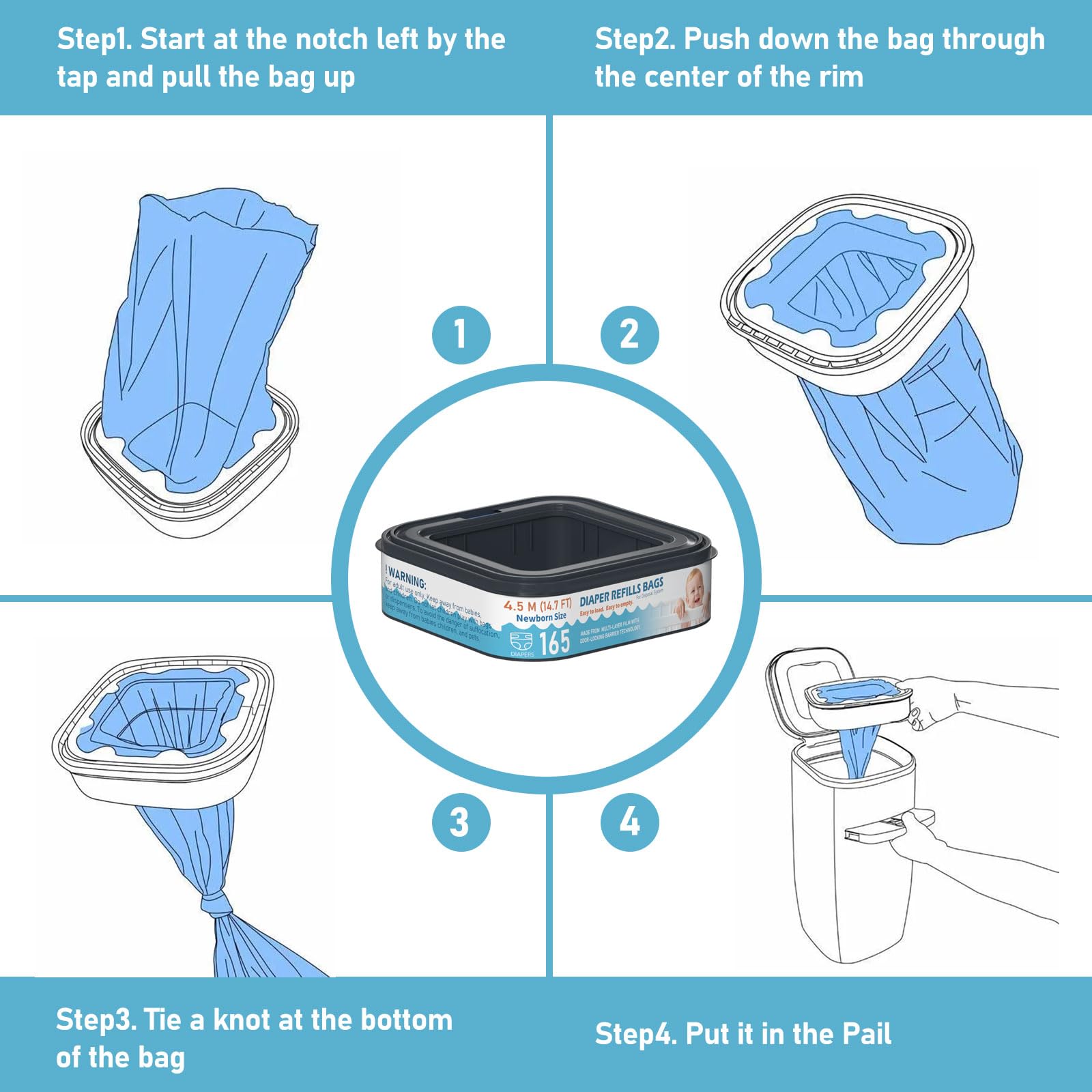 Square Starter Refills Disposal Bags Refill Compatible with Diaper Genie Classic (3.99 Count)