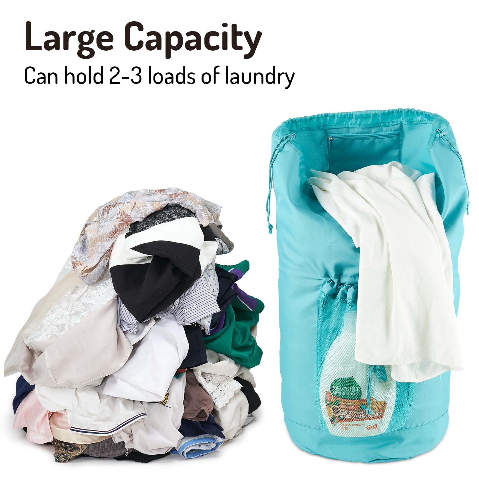 Backpack Laundry Bag with Straps and Detergent Holder