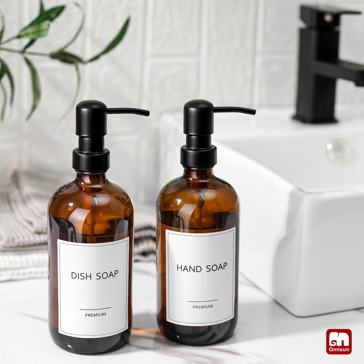 Amber Glass Soap Dispenser (4 Count)
