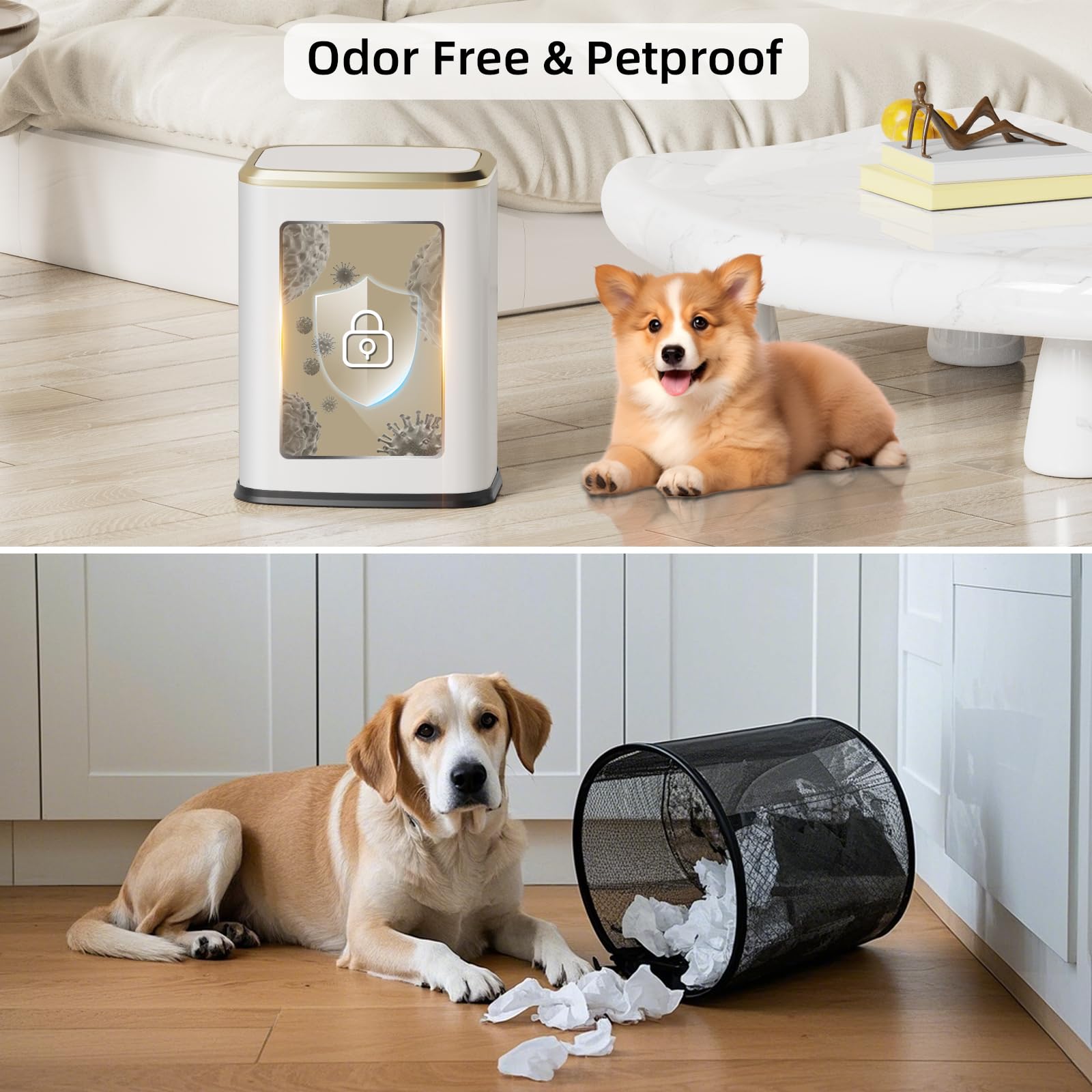 8L 2.1 Gallon Small Bathroom Trash Can with Lid (60 Count)