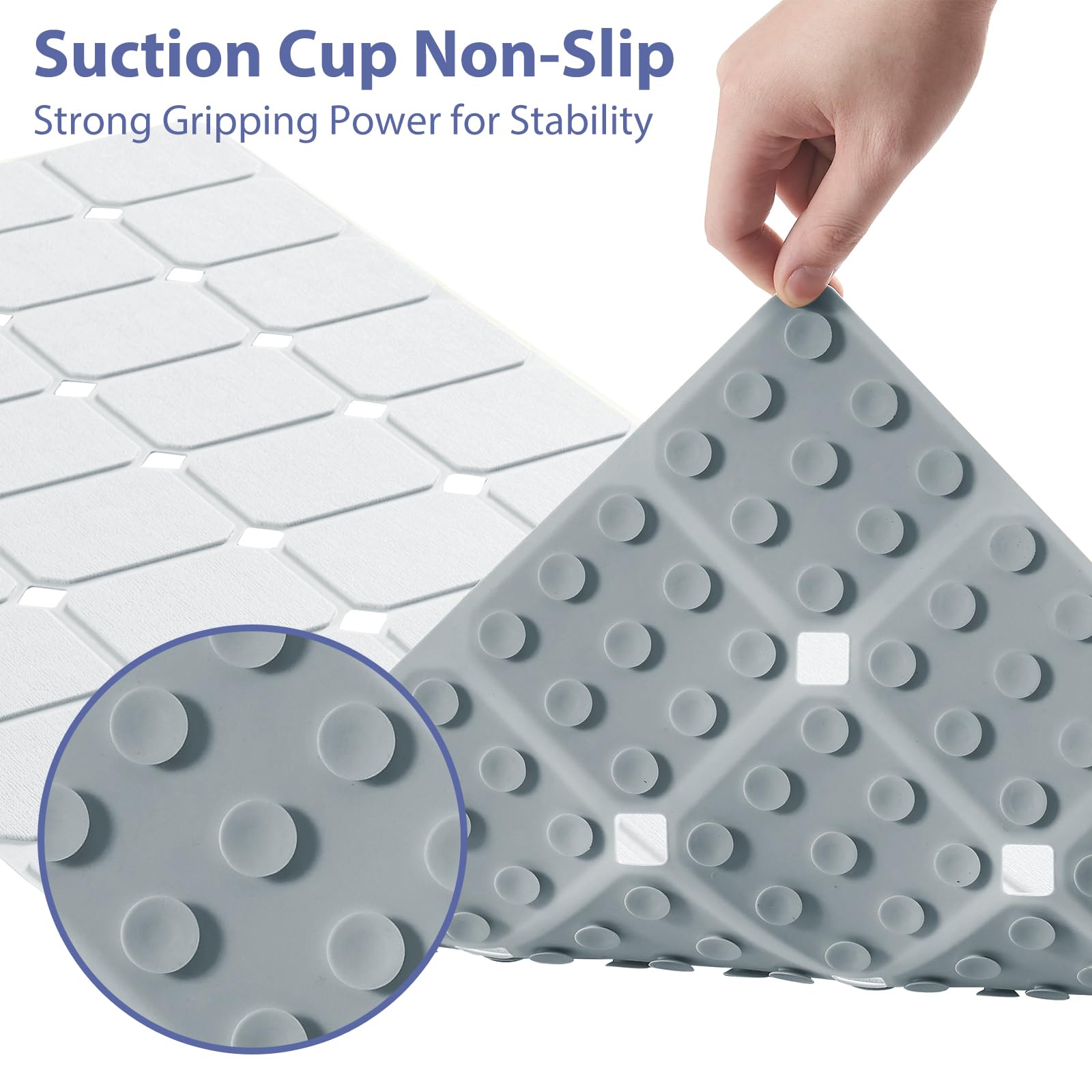 Bathtub Mat Non Slip Silicone Foldable Extra Long Tub Mat Strong Suction Cups & Large Drain Holes