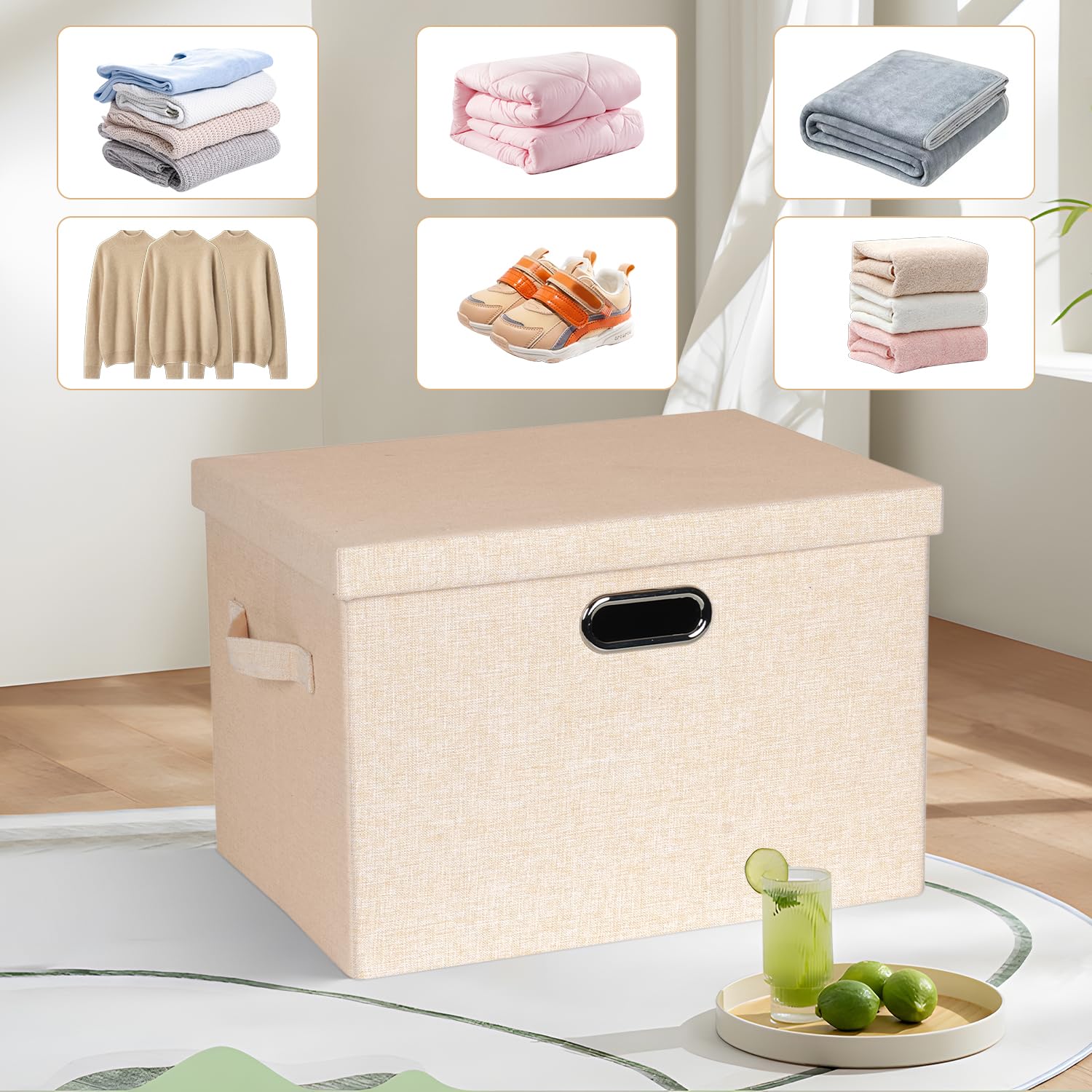 Storage Bins with Lids Fabric Closet Organizers Cubes Office Organization (3 Count)